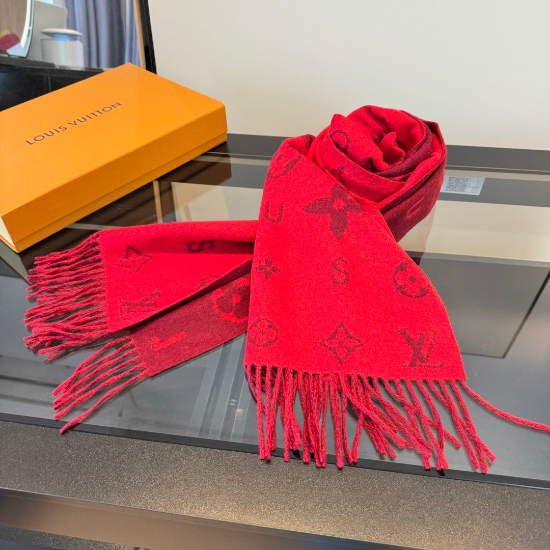 LV 25 Scarf 220CM Red Wool 293517