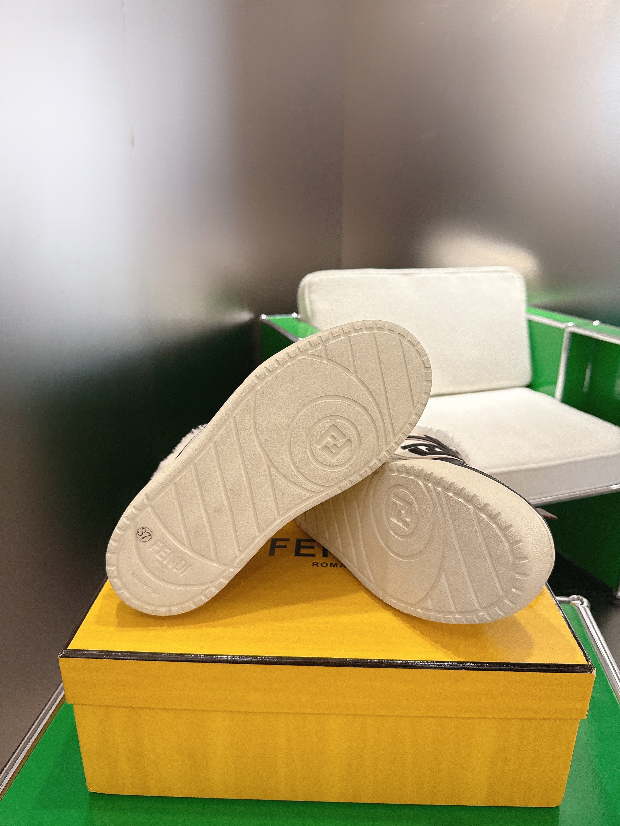 Fendi 2025 Match Platform Sneakers Black Leather Wool 562578