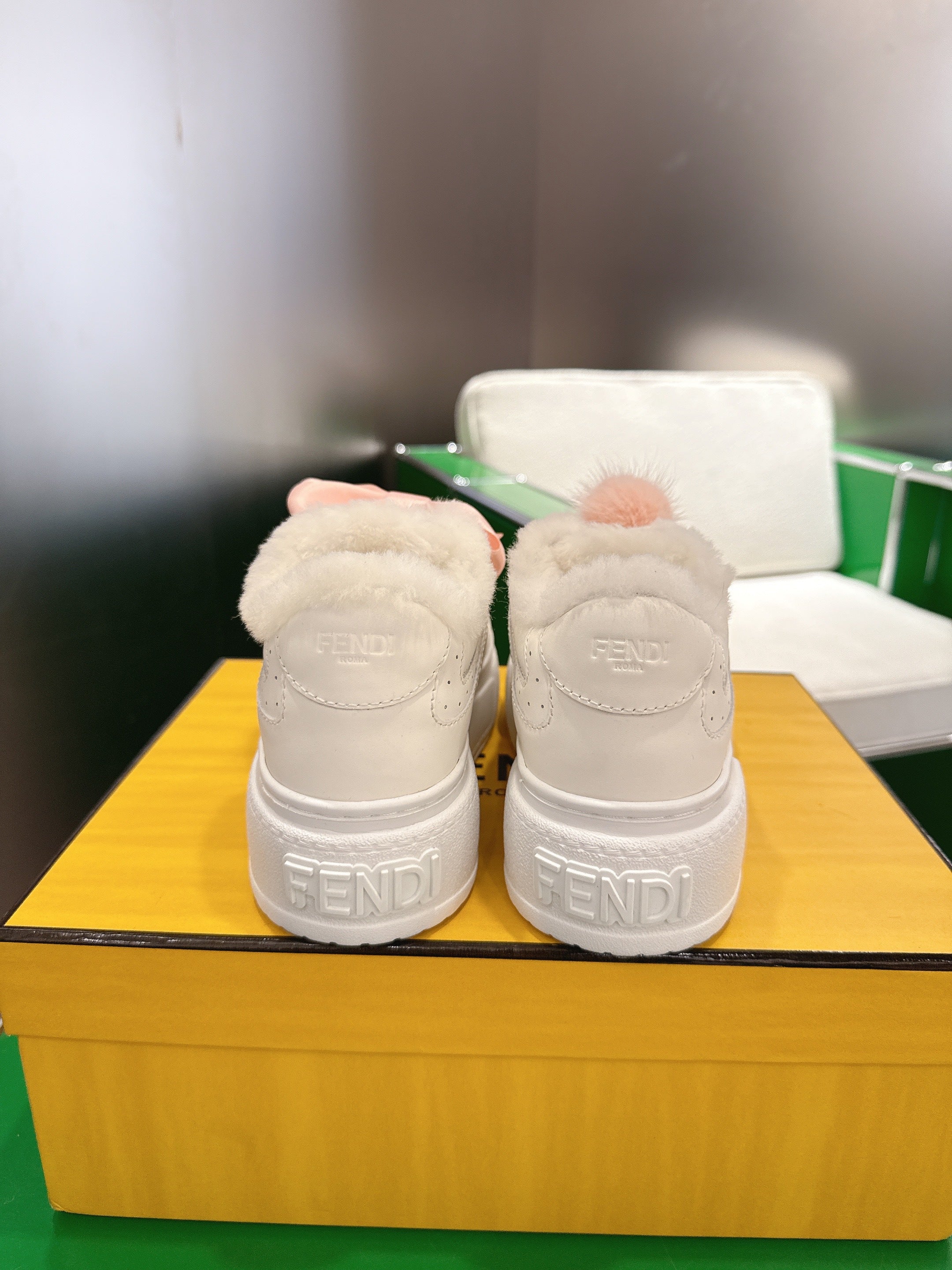 Fendi 2025 Match Platform Sneakers White Leather Wool 562581