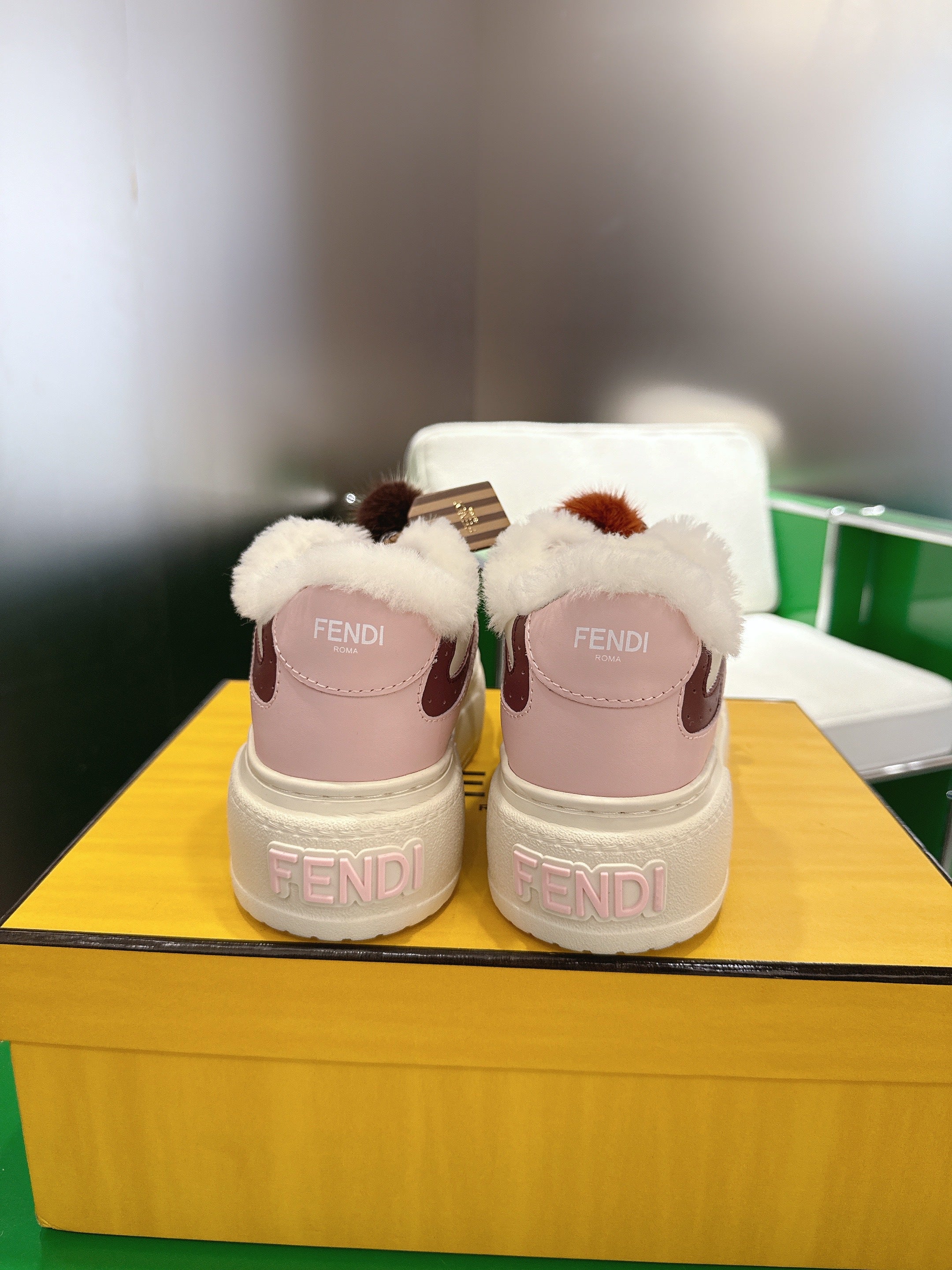 Fendi 2025 Match Platform Sneakers Pink White Leather Wool 562582