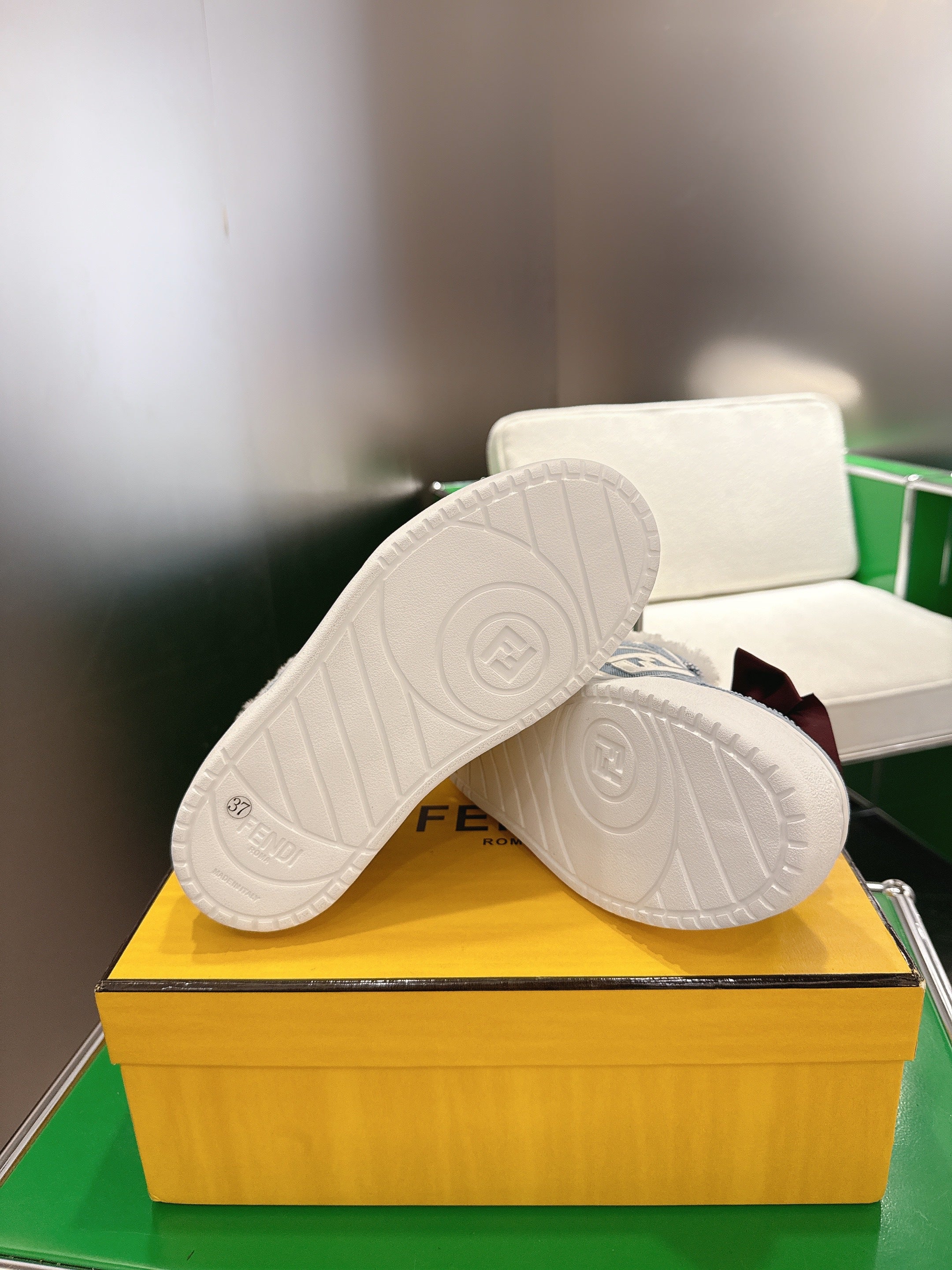 Fendi 2025 Match Platform Sneakers Blue White Denim Fabric Wool 562583