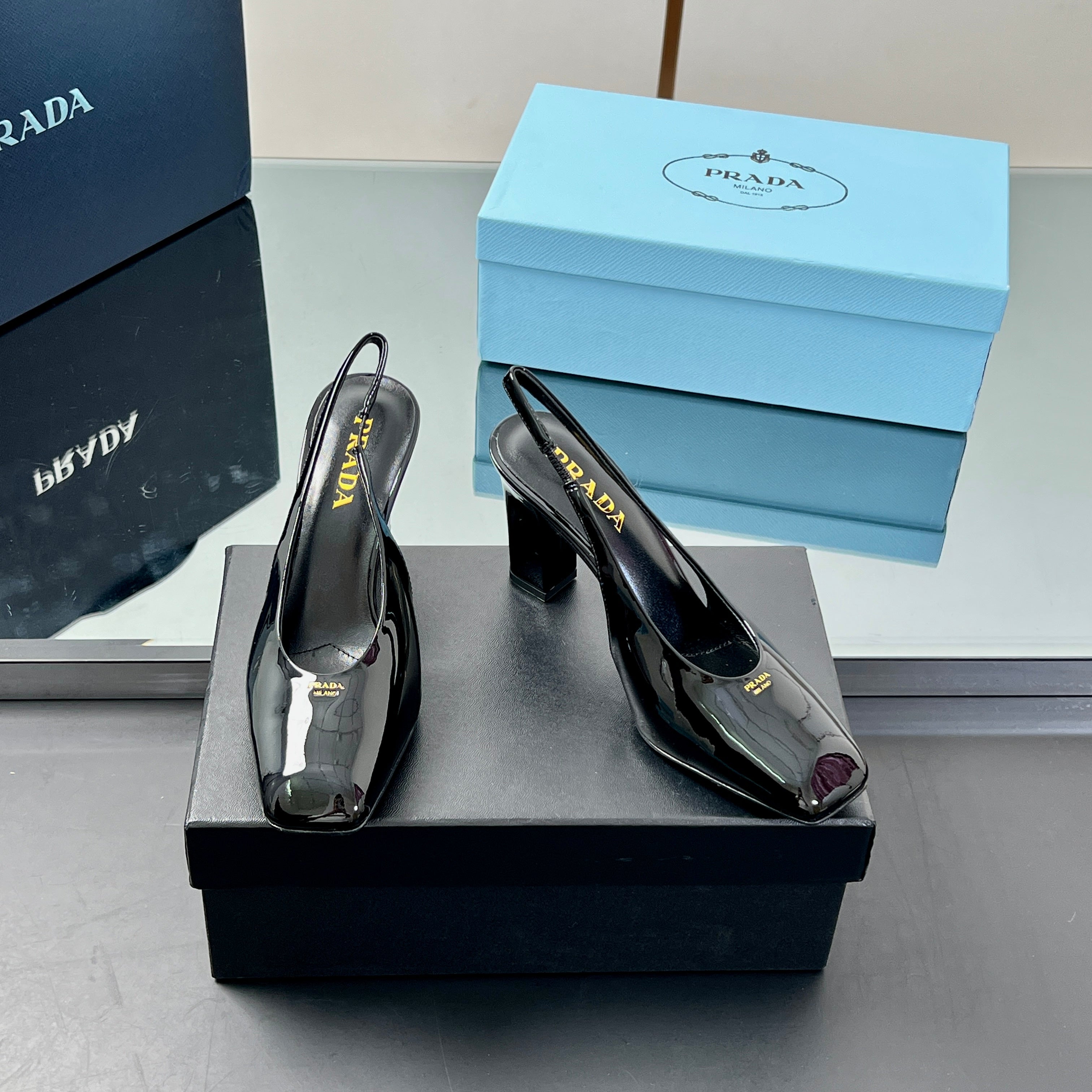 Prada 2025 Slingback Black Patent Leather 324961