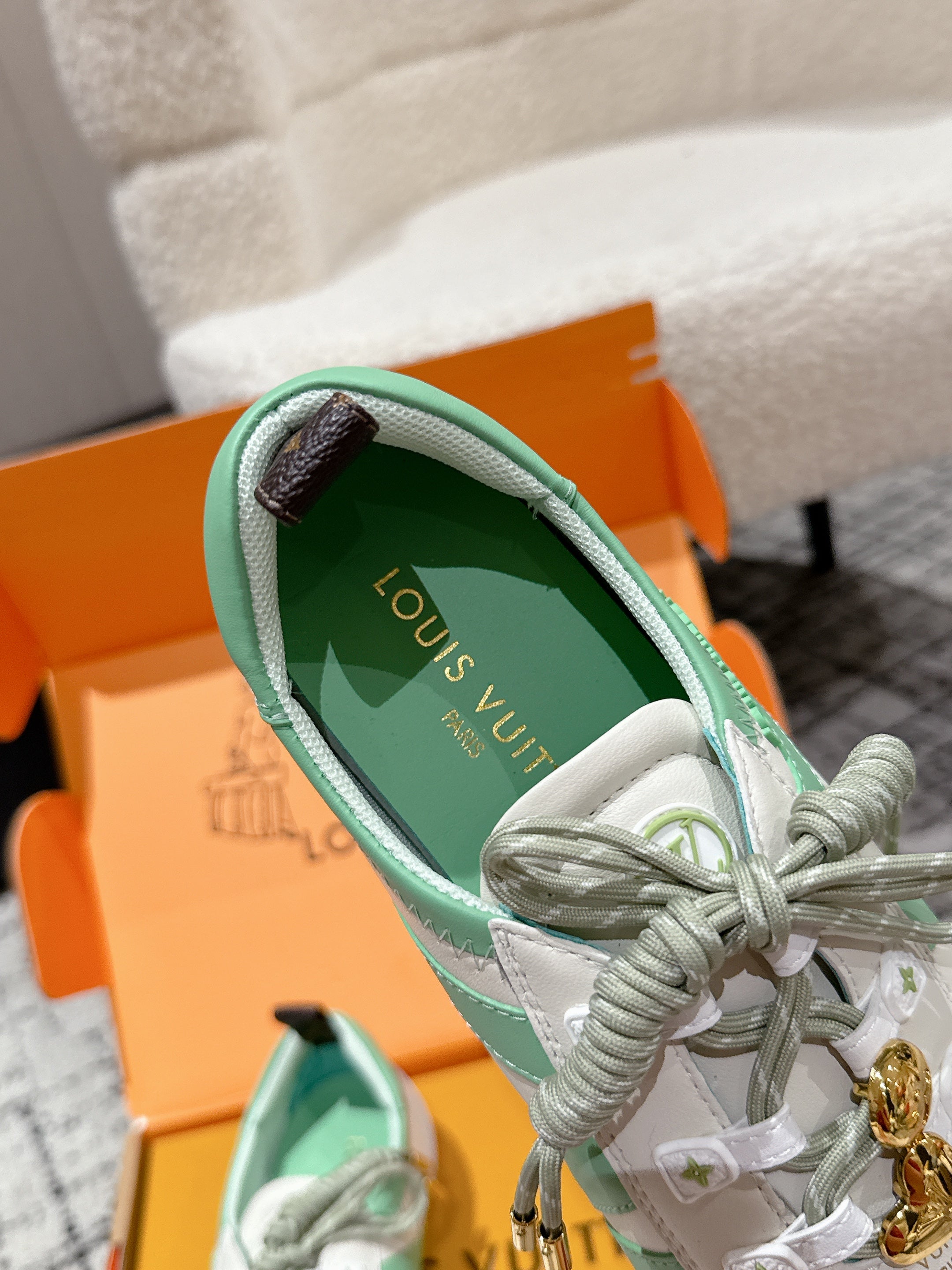 LV Sneakerina ballet-style sneaker light green  white cowhide 383384