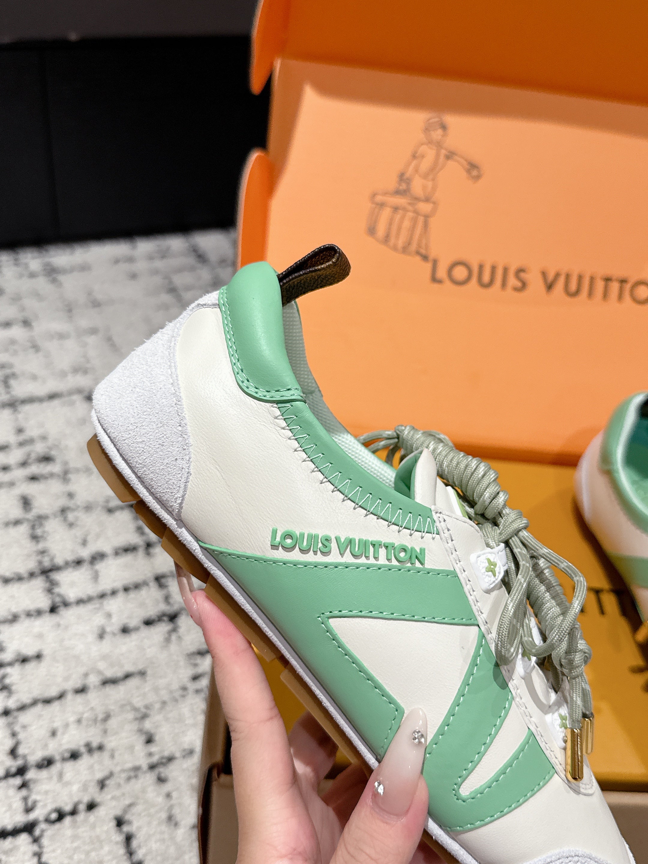 LV Sneakerina ballet-style sneaker light green  white cowhide 383384