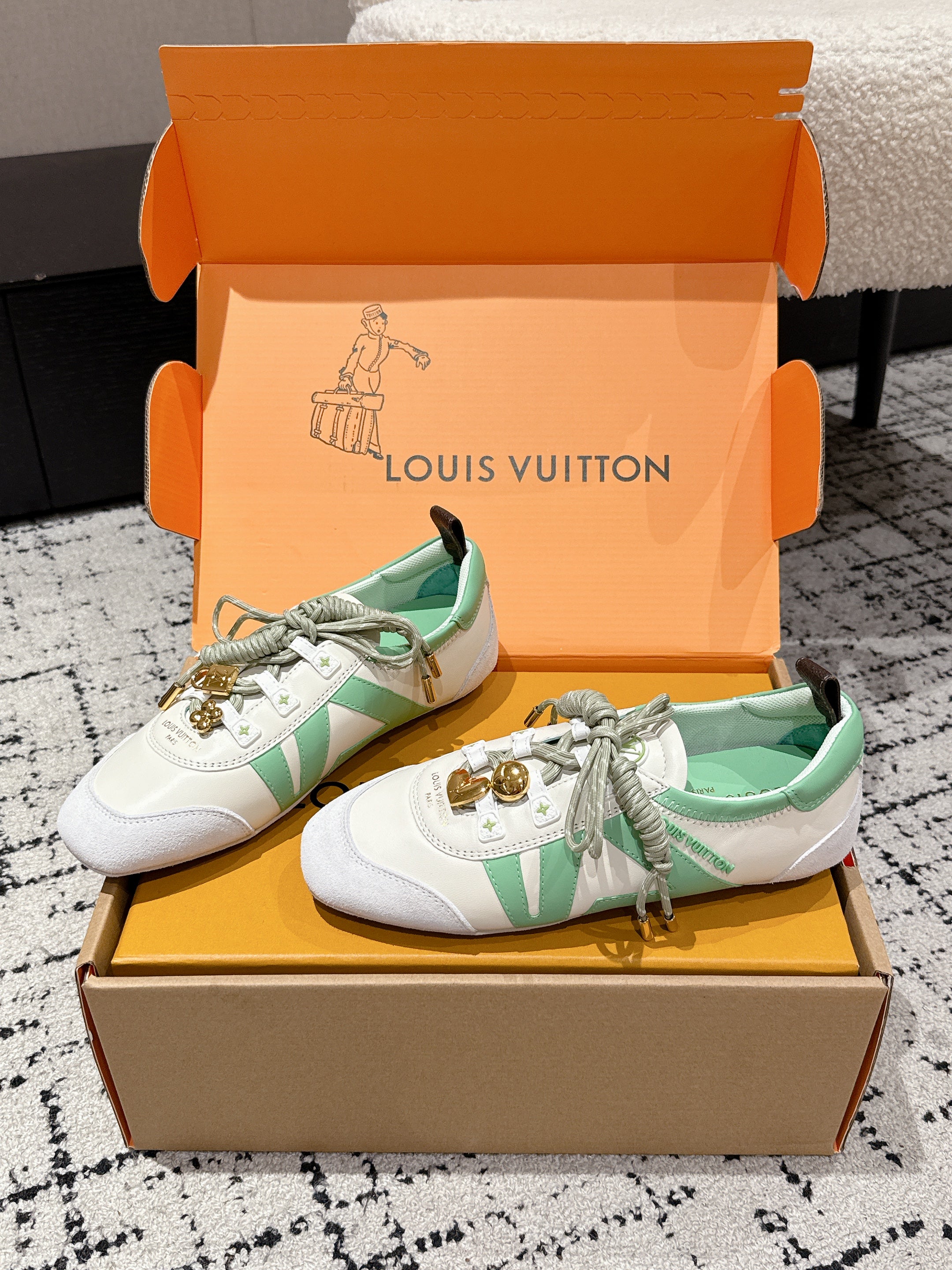 LV Sneakerina ballet-style sneaker light green  white cowhide 383384