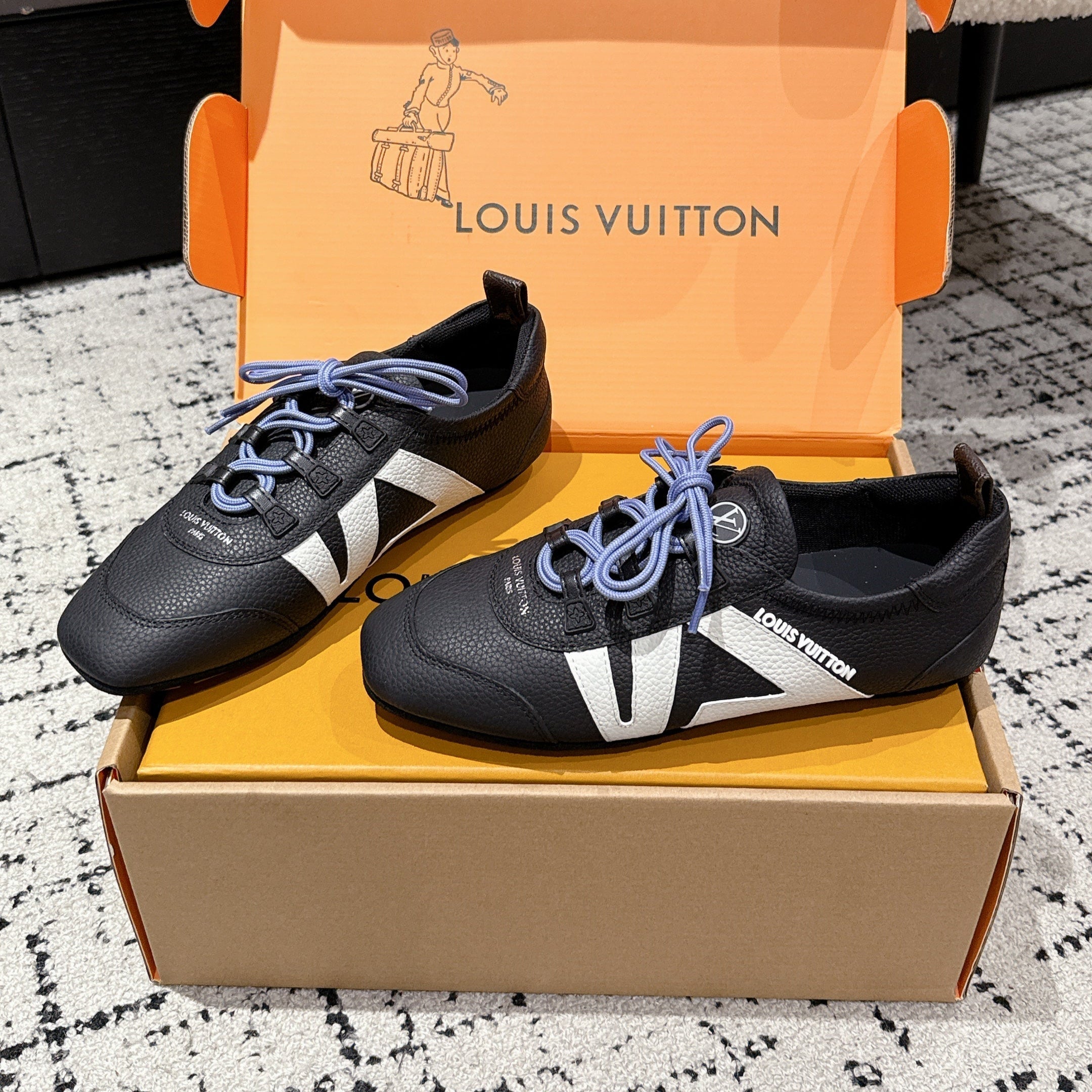 LV Sneakerina ballet-style sneaker black white cowhide 383386