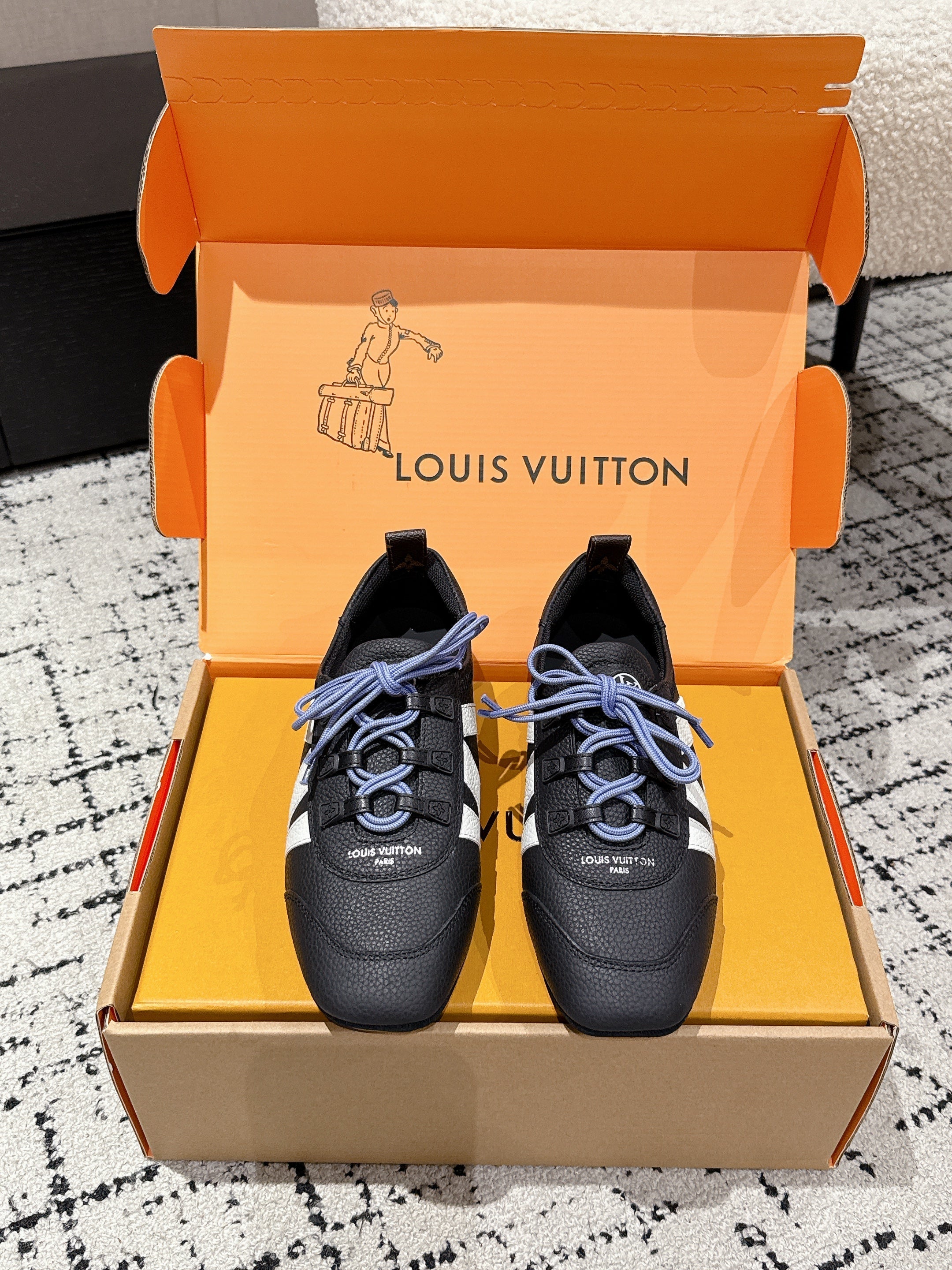 LV Sneakerina ballet-style sneaker black white cowhide 383386