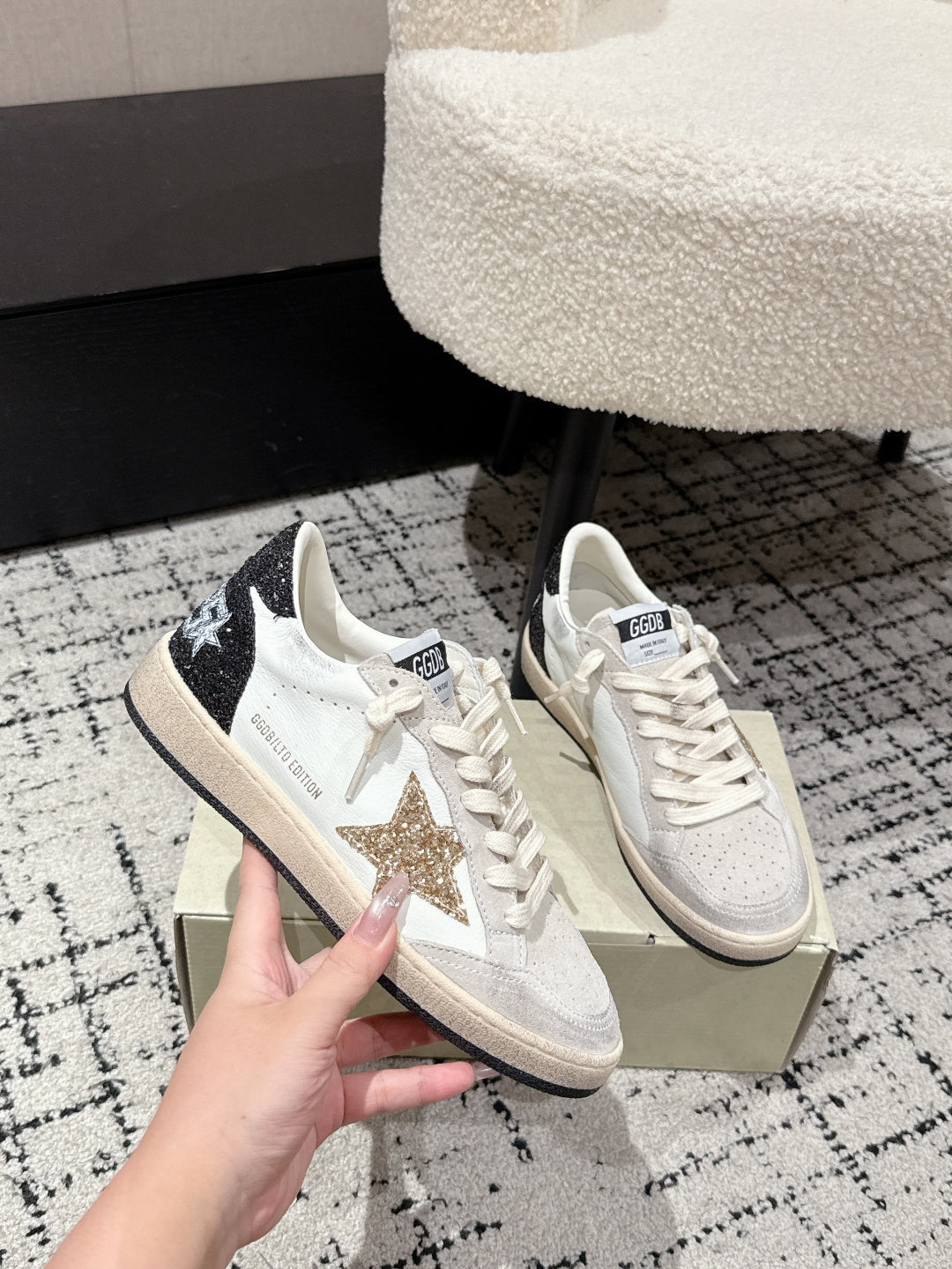 Golden Goose 2025 Star Sneaker Ivory Black mix Gold Suede Cowhide 500612