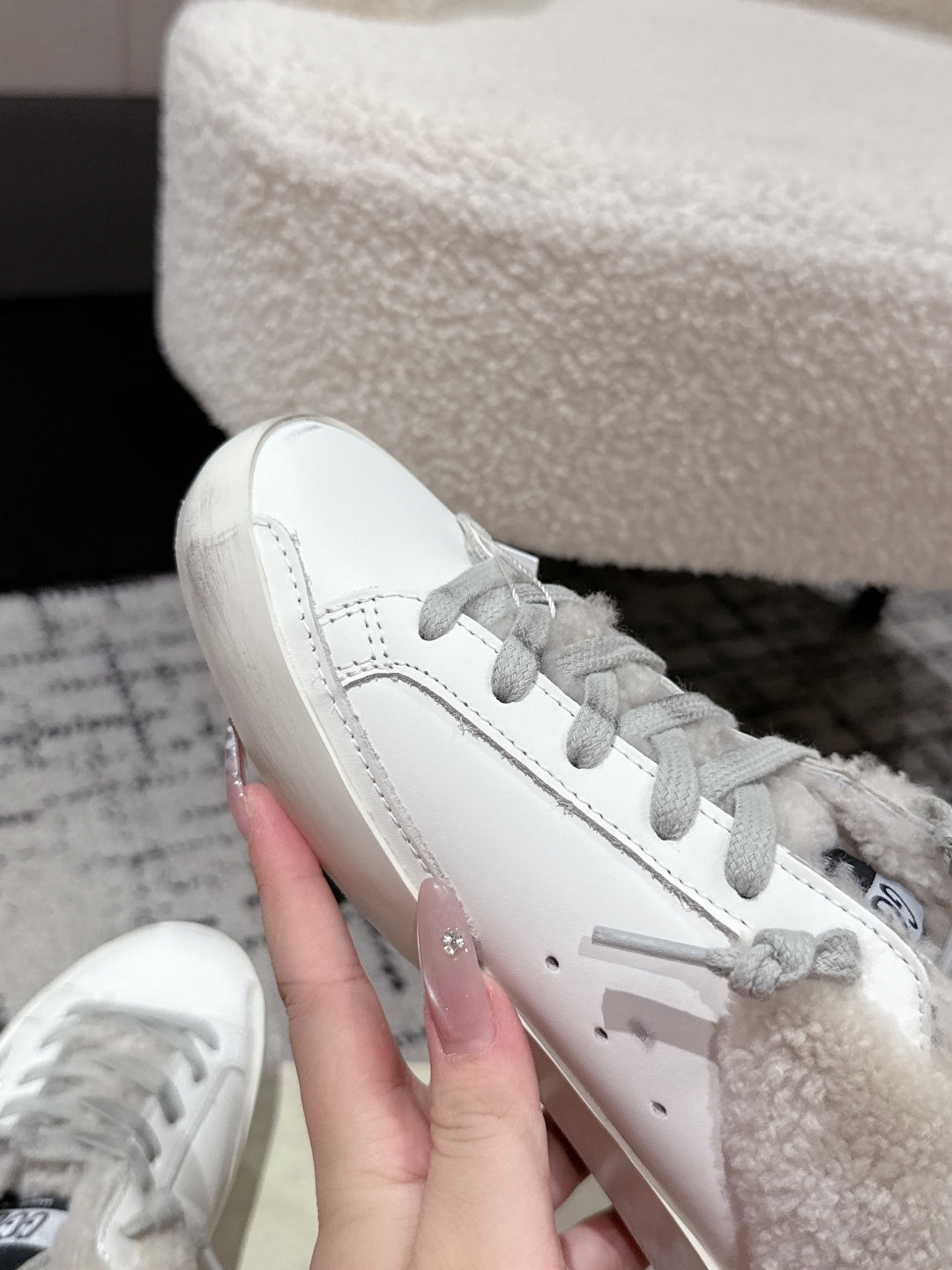 Golden Goose 2025 Star Sabot Shearling-lined Mule White Silver Cowhide Wool 500587