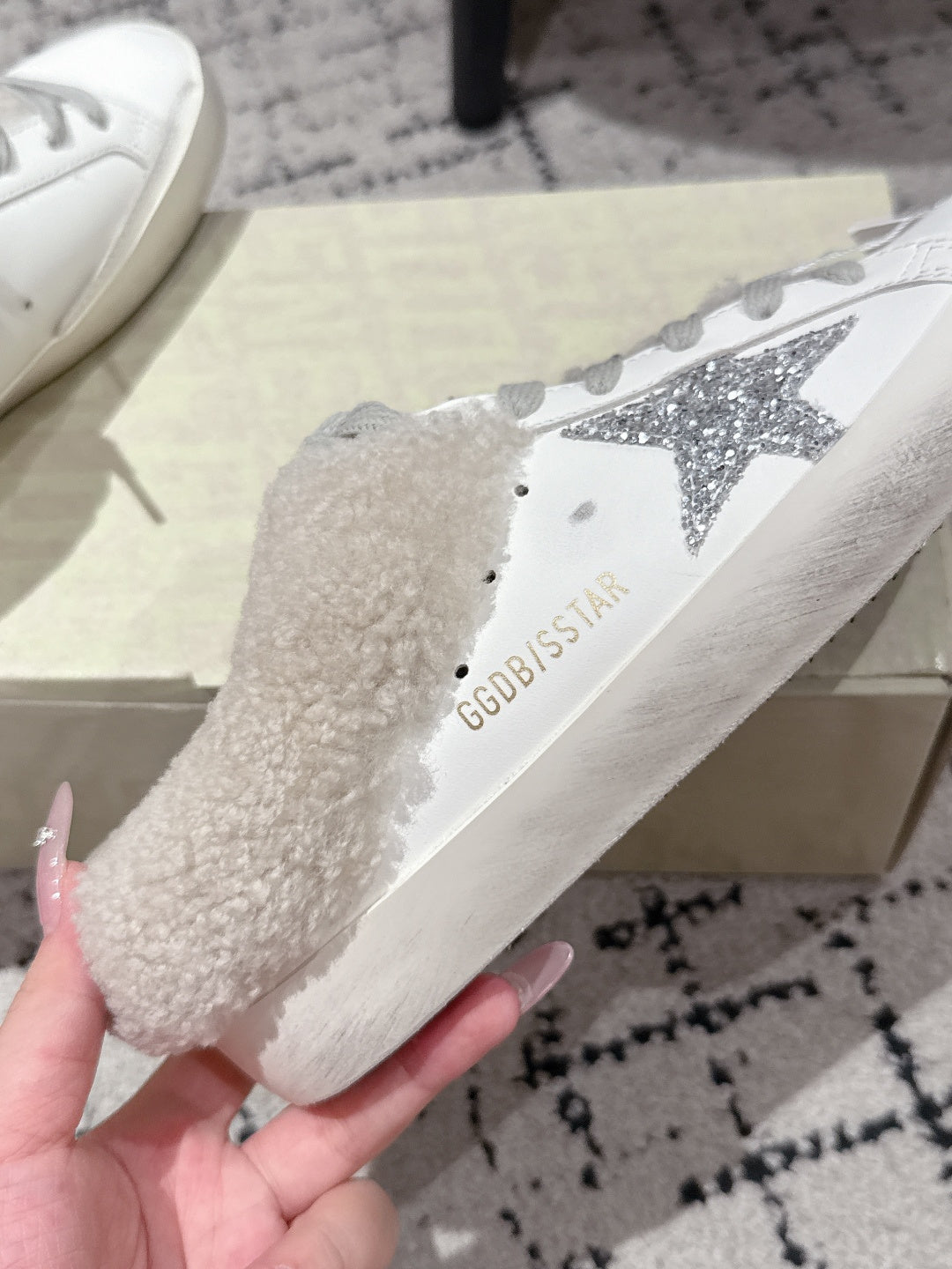 Golden Goose 2025 Star Sabot Shearling-lined Mule White Silver Cowhide Wool 500587