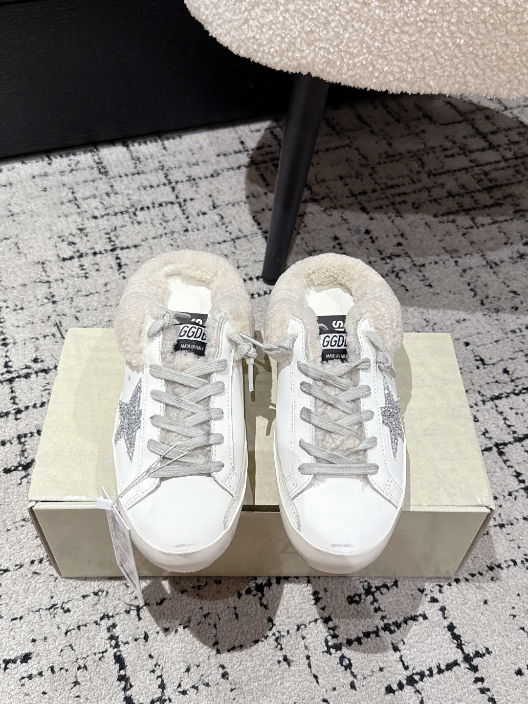 Golden Goose 2025 Star Sabot Shearling-lined Mule White Silver Cowhide Wool 500587