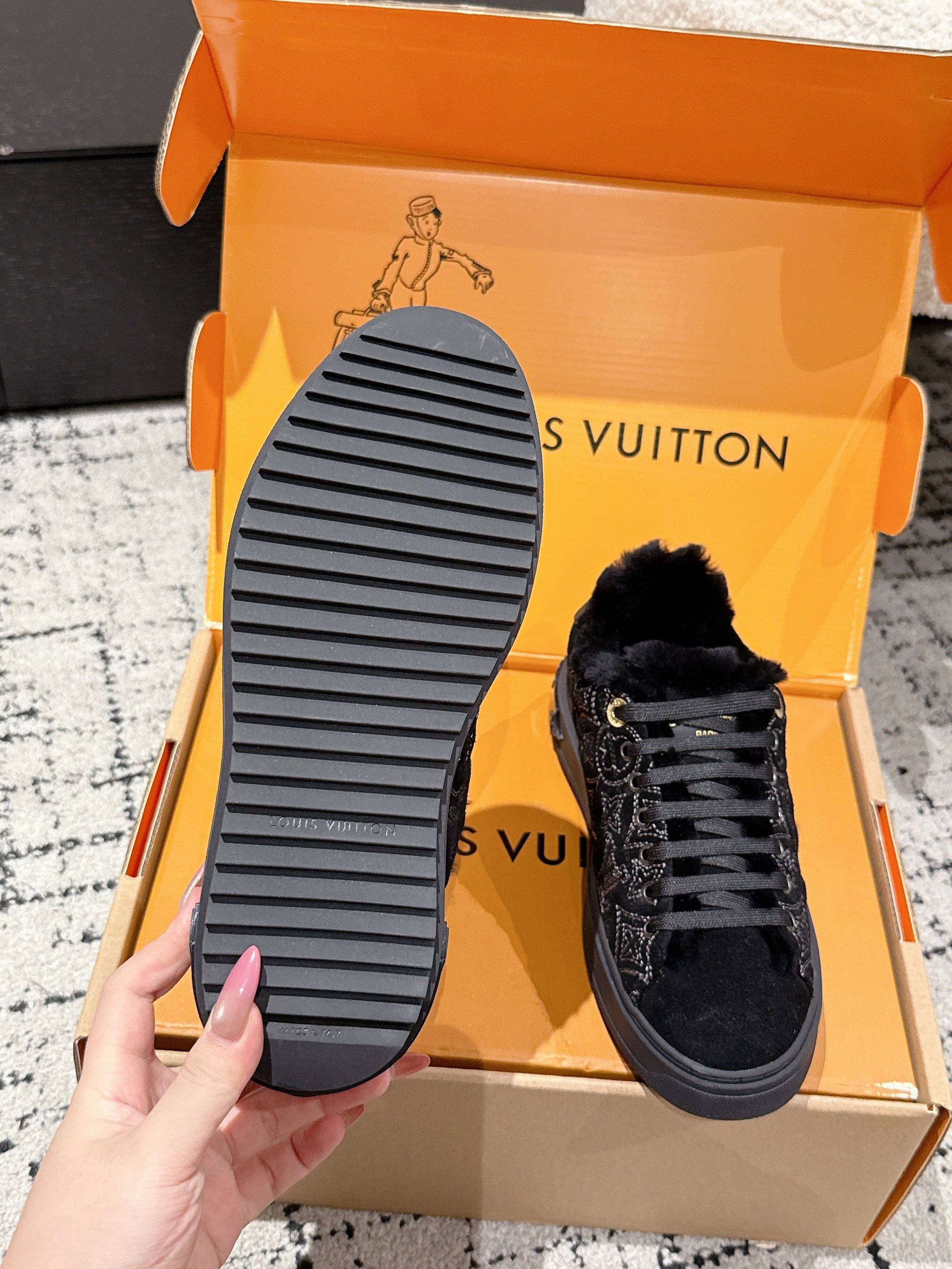 LV 2026 Time Out Sneaker Black Suede Wool 595290