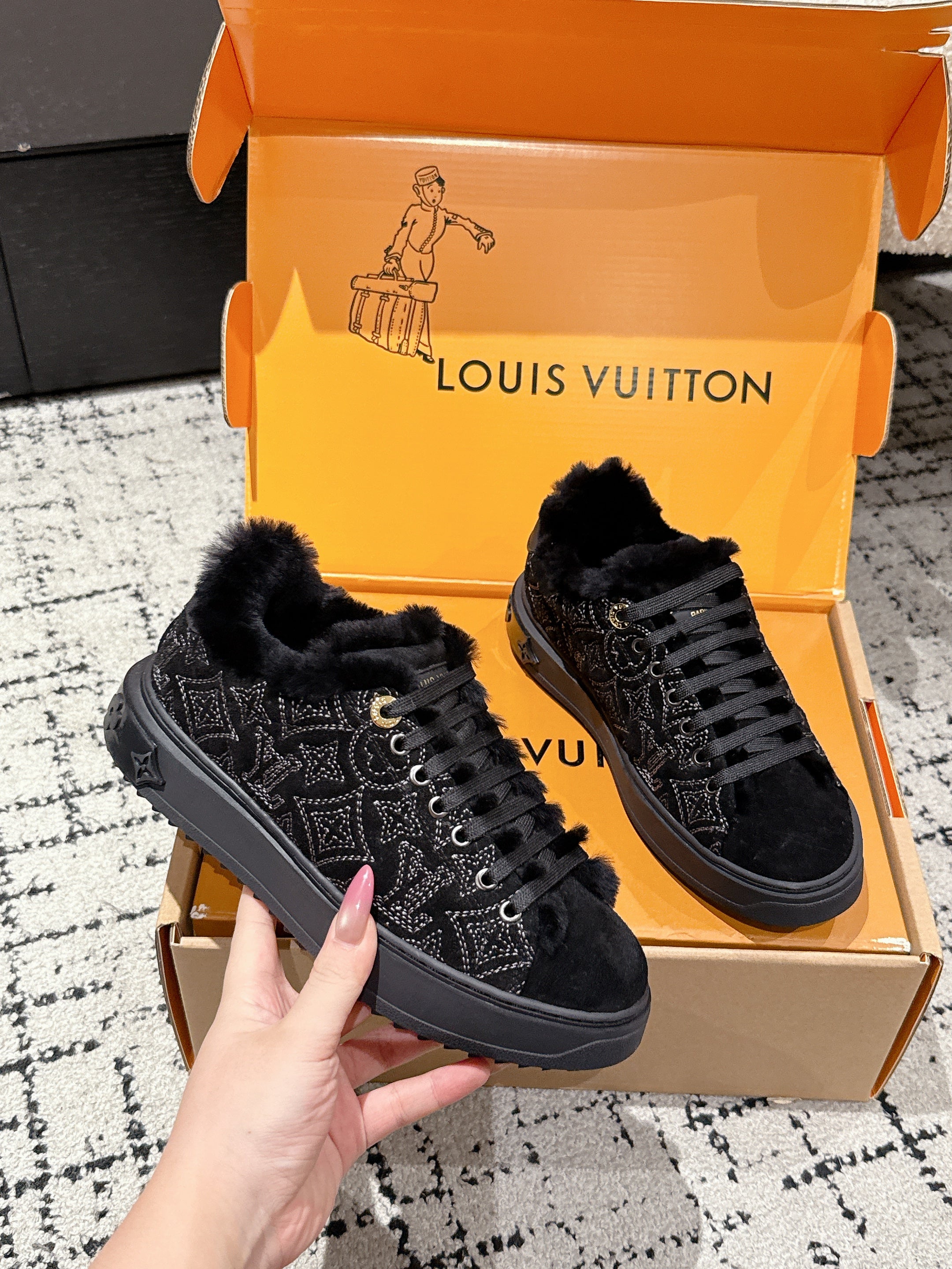 LV 2026 Time Out Sneaker Black Suede Wool 595290