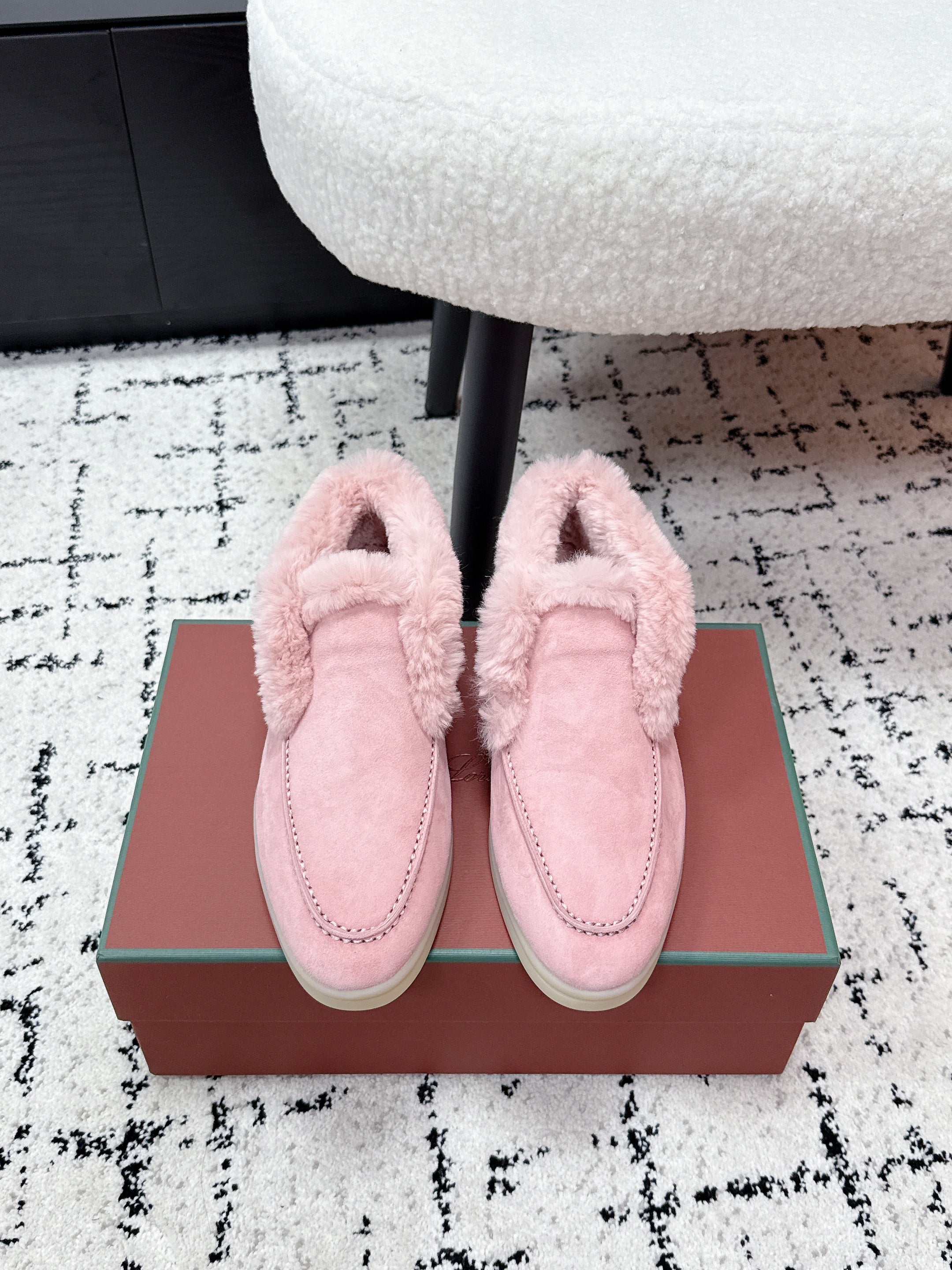 LP 26SS Open Walk Ankle Boot Pink Suede Fur 617381