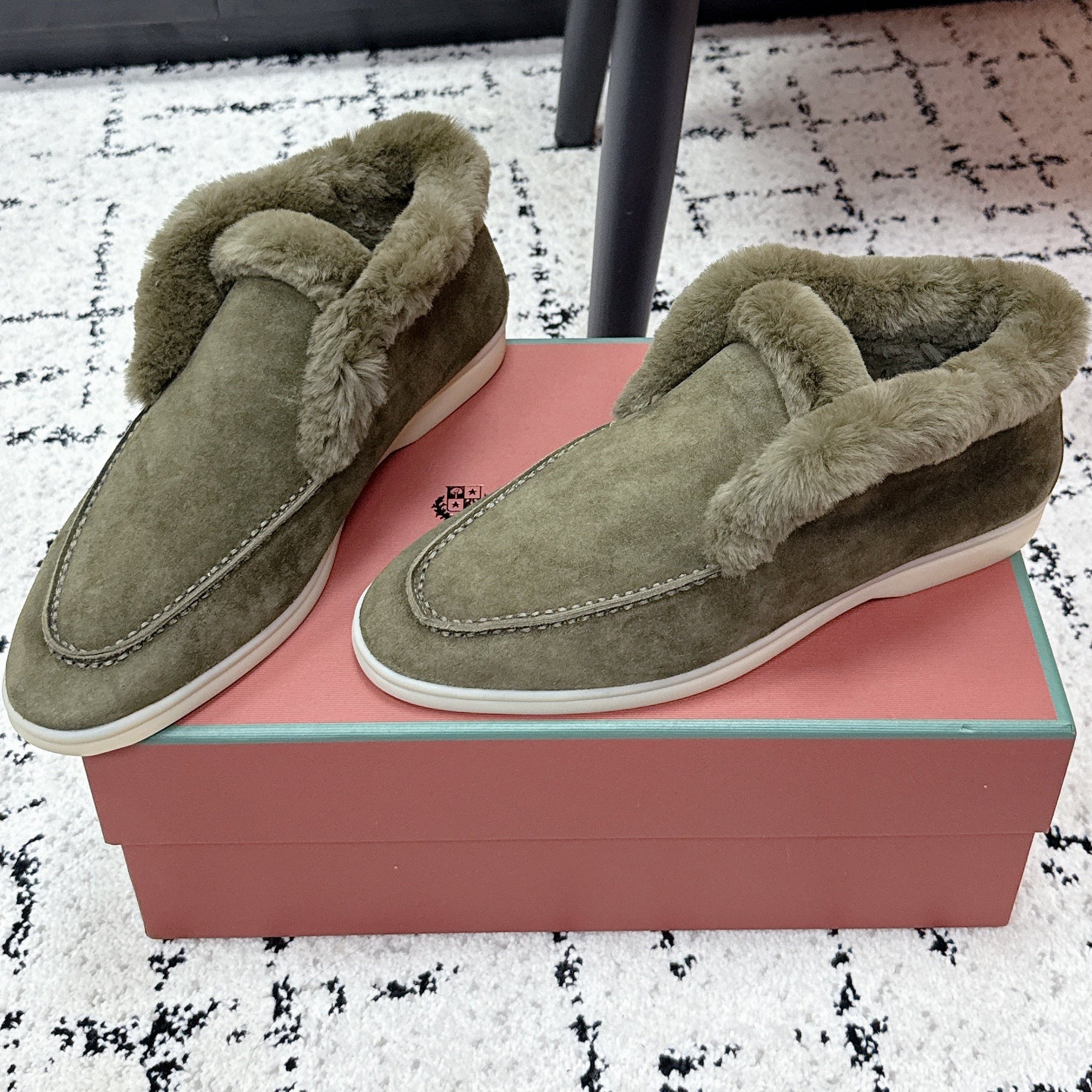 LP 26SS Open Walk Ankle Boot Green Suede Fur 617390