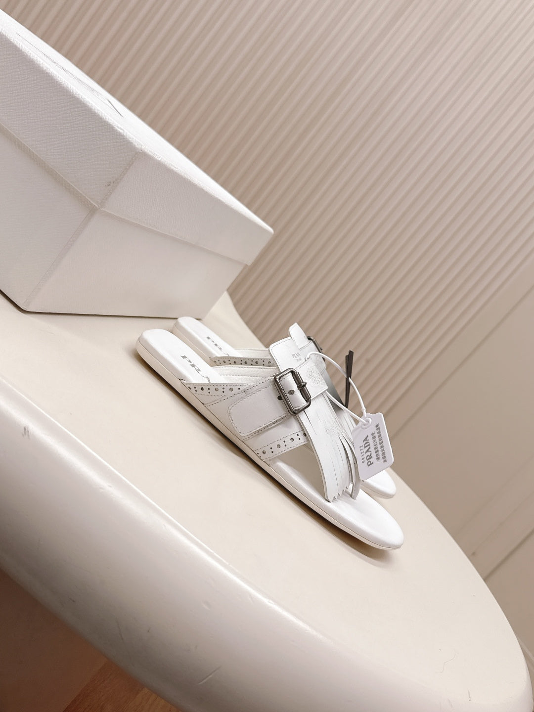 PRA 26S Thong Sandals White Calfskin 600599