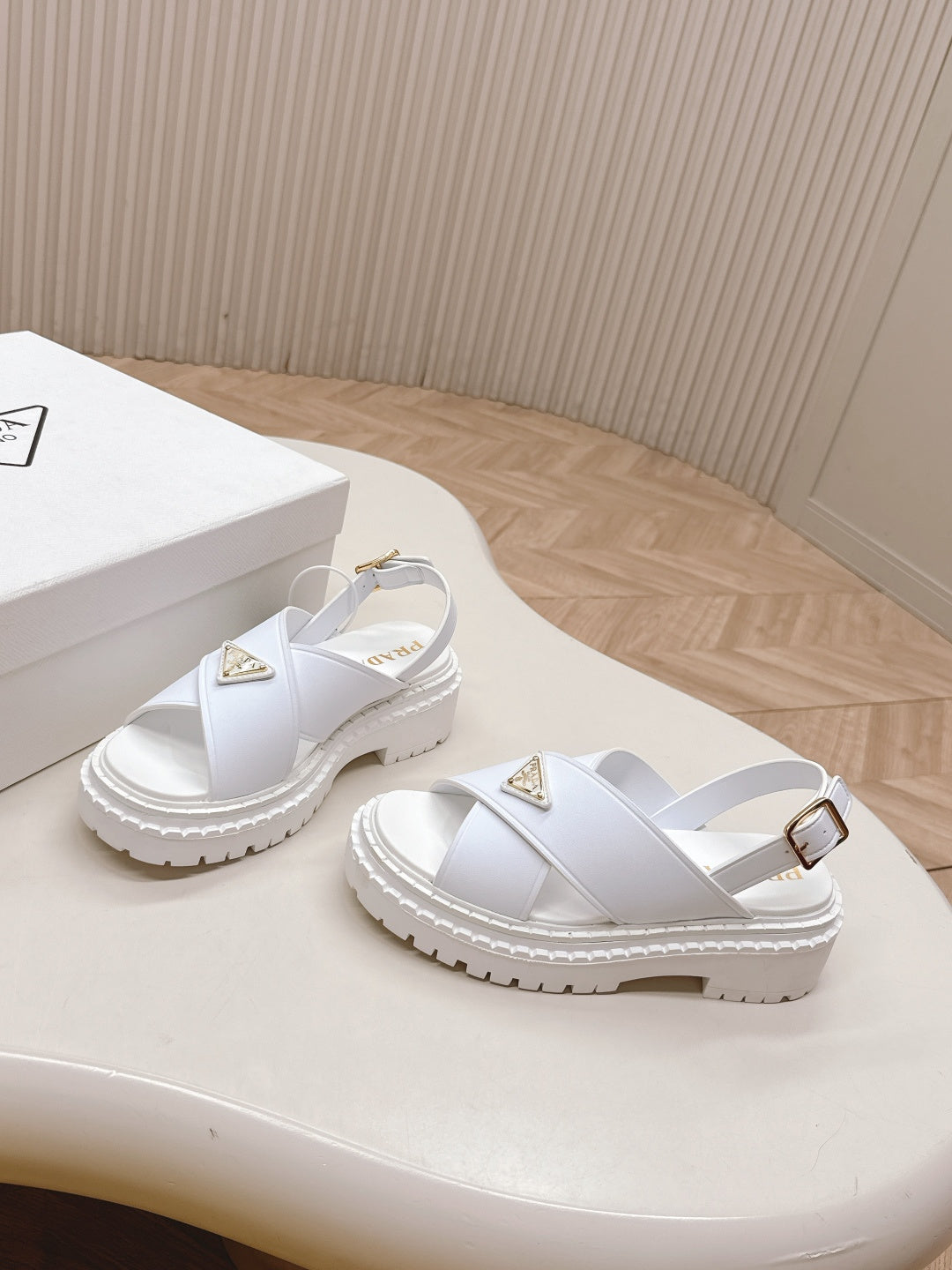 PRA 26S Platform Sandals White Cowhide 600564