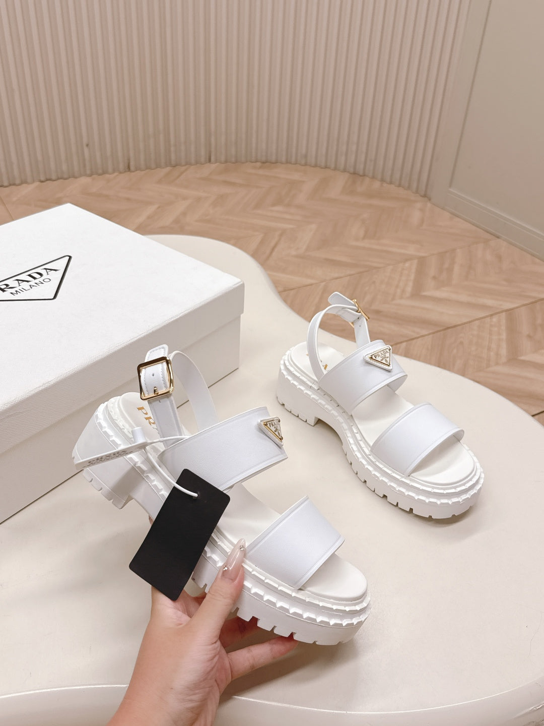 PRA 26S Platform Sandals White Cowhide 600567