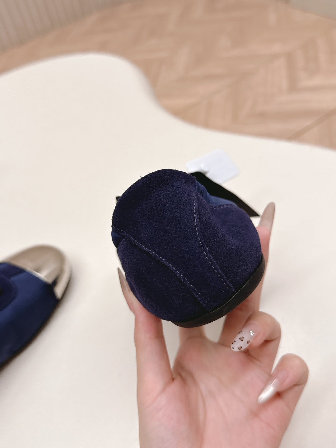 PRA 26S Mary Jane Navy Blue Sliver Canvas Suede 600624