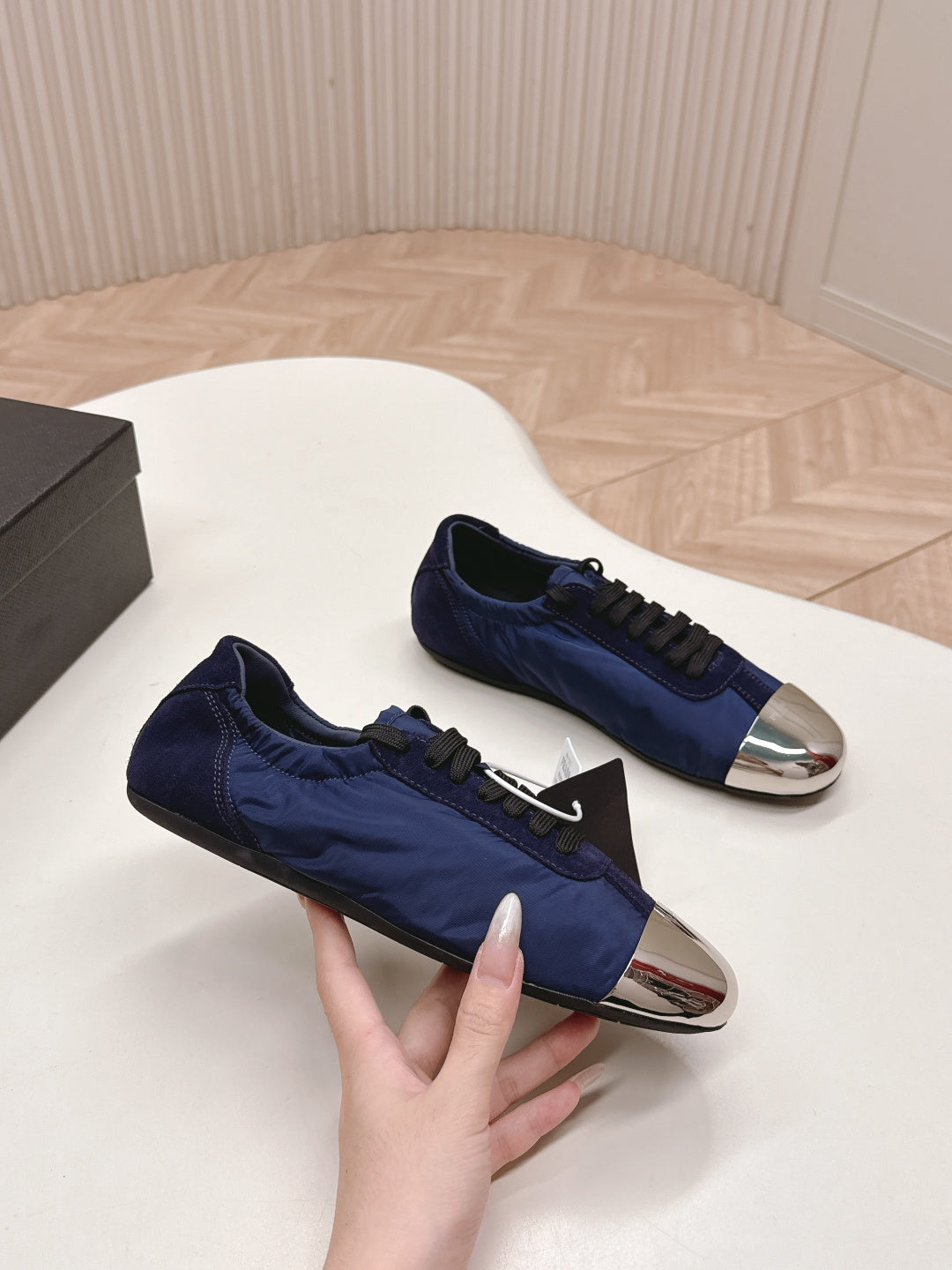 PRA 26S Mary Jane Navy Blue Sliver Canvas Suede 600624