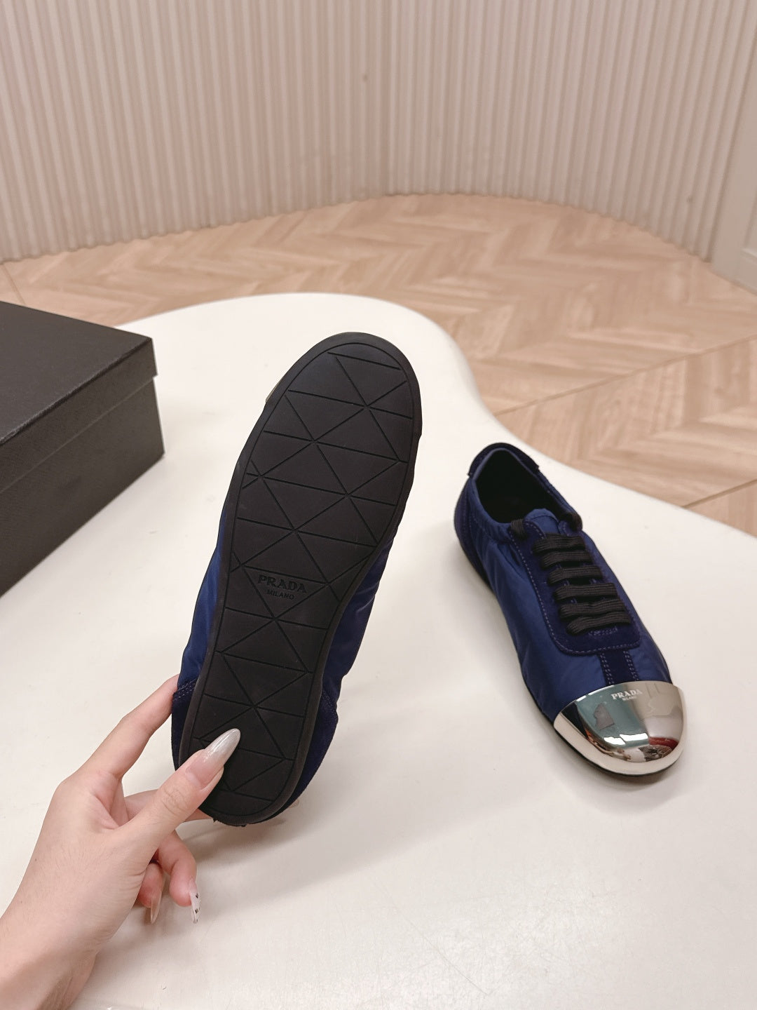 PRA 26S Mary Jane Navy Blue Sliver Canvas Suede 600624