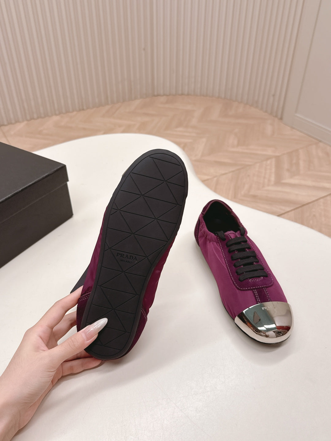 PRA 26S Mary Jane Wine Purple Sliver Canvas Suede 600625