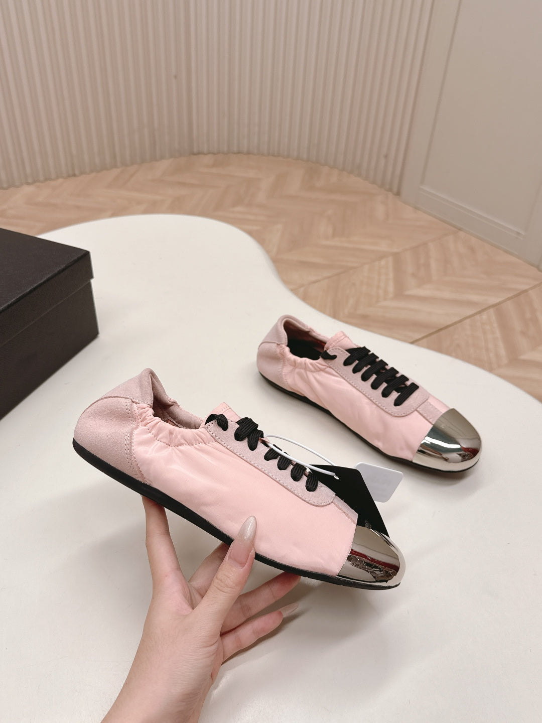 PRA 26S Mary Jane White Light Pink Sliver Canvas Suede 600626