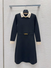 Celine 2025 A-line Dress Black mix White Tencel cotton