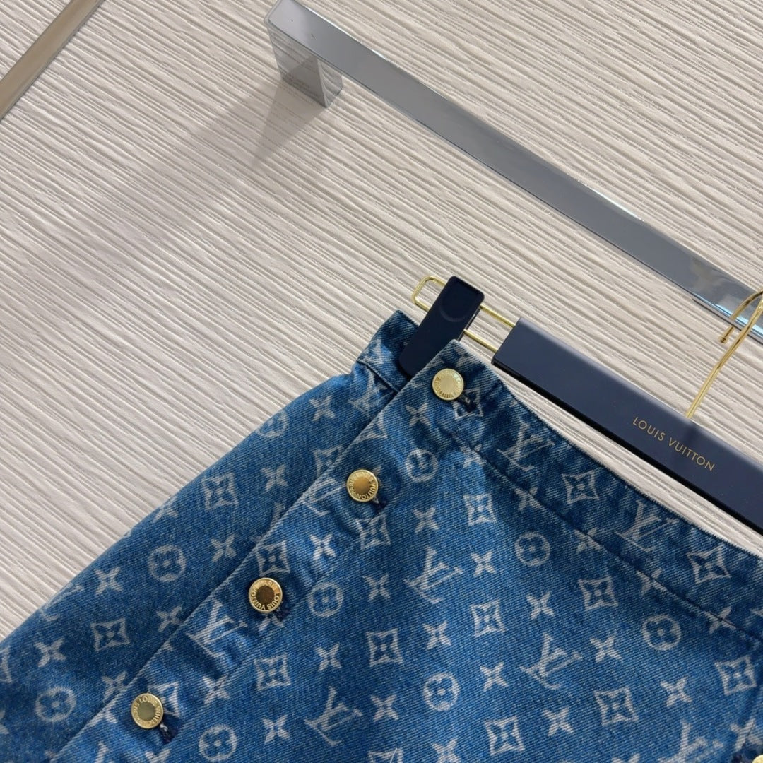 LV 25 Skirt Suit Series Personality Denim Blue Cotton