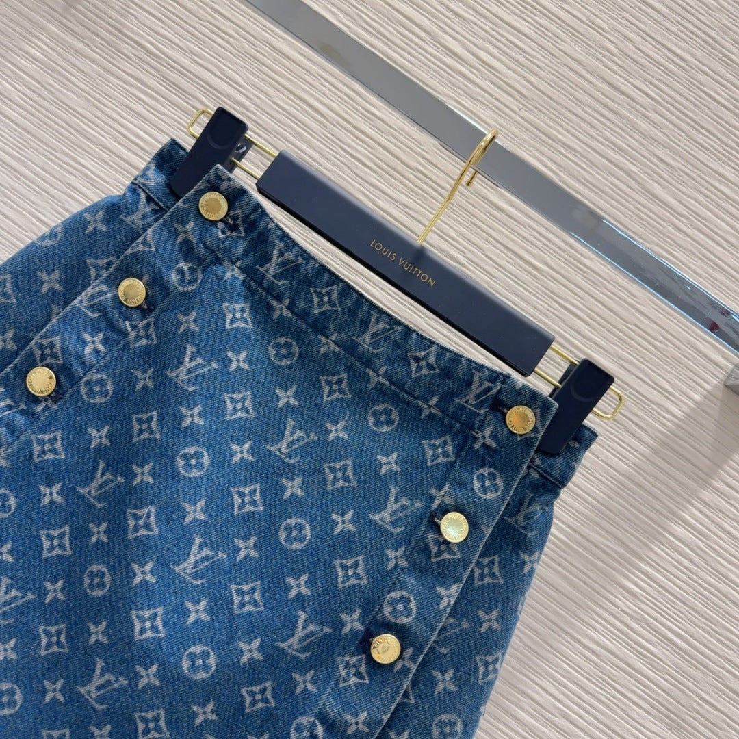 LV 25 Skirt Suit Series Personality Denim Blue Cotton