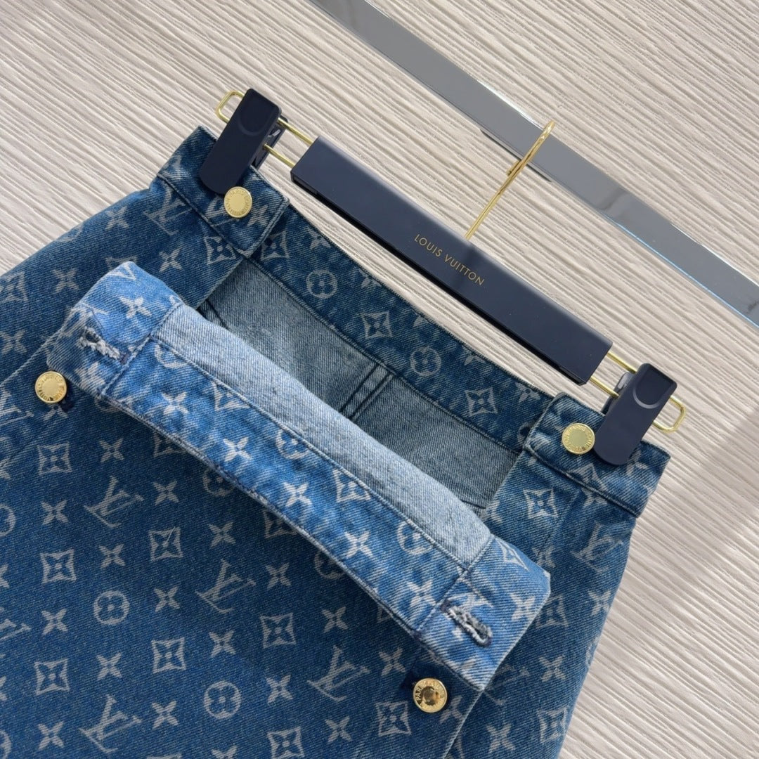 LV 25 Skirt Suit Series Personality Denim Blue Cotton