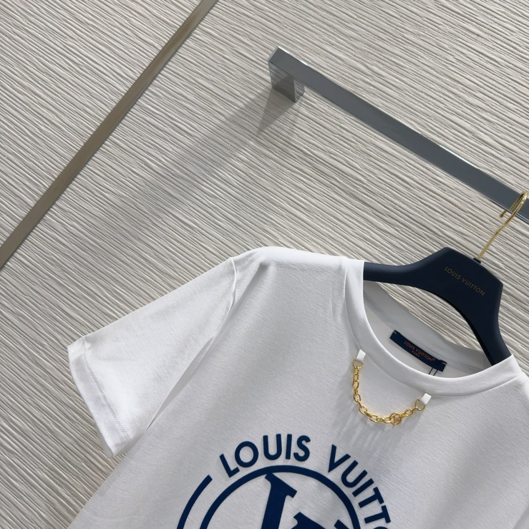 LV 25 News T-SHIRT White  Blue Cotton