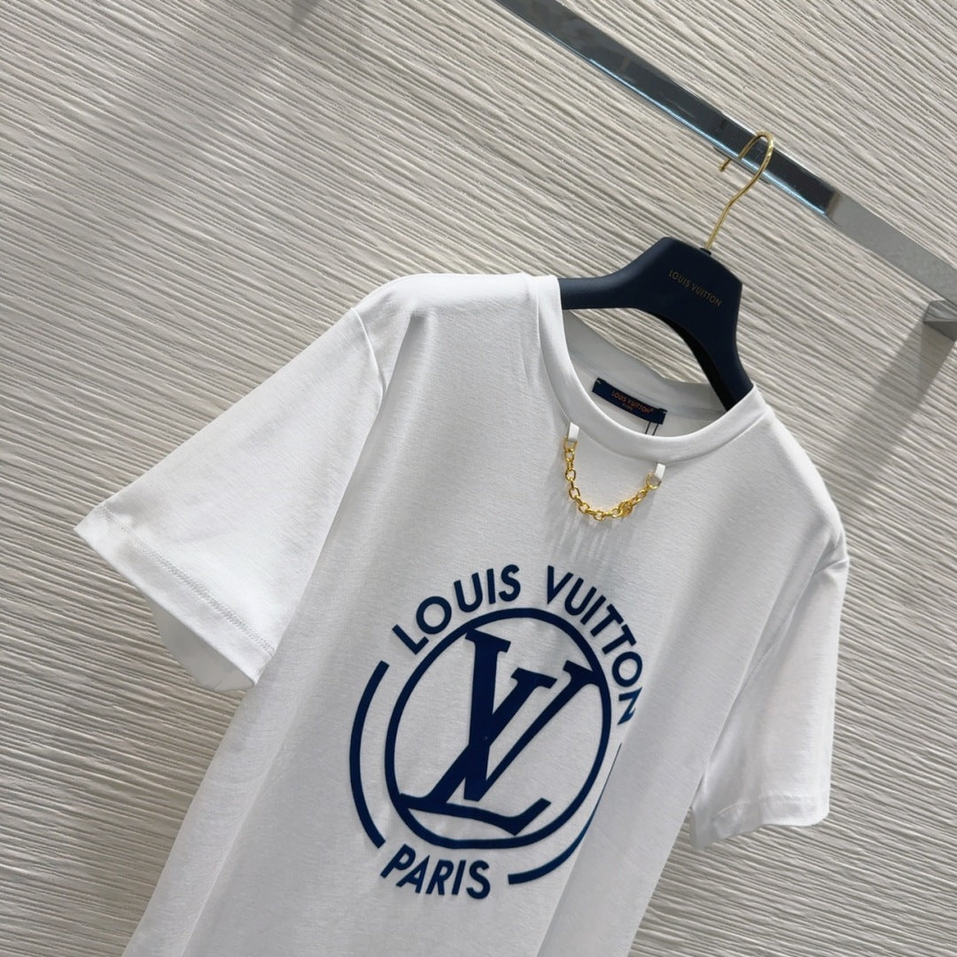 LV 25 News T-SHIRT White  Blue Cotton