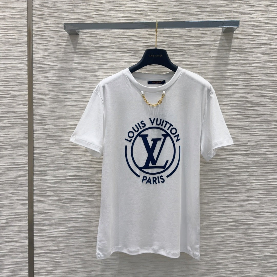LV 25 News T-SHIRT White  Blue Cotton