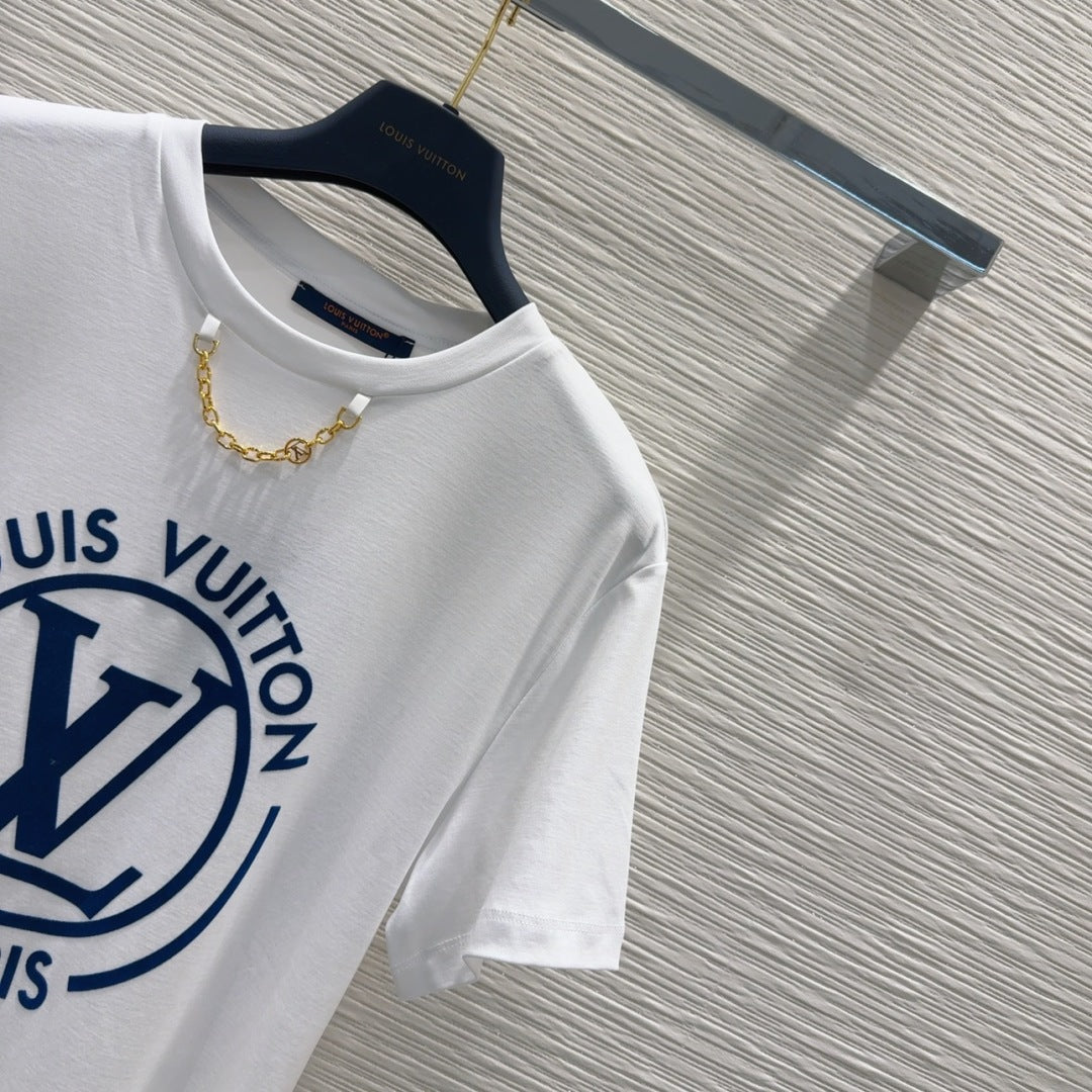 LV 25 News T-SHIRT White  Blue Cotton