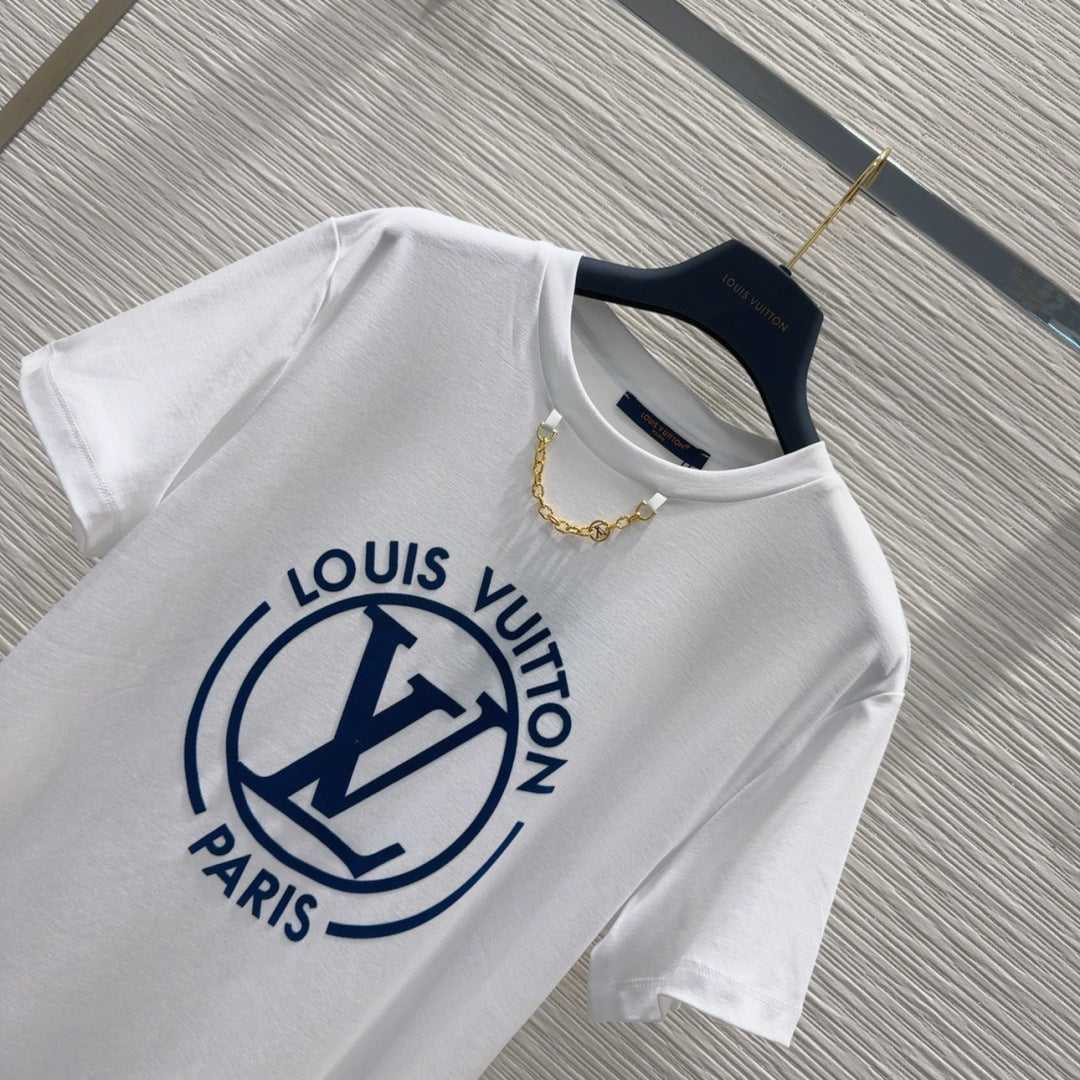 LV 25 News T-SHIRT White  Blue Cotton