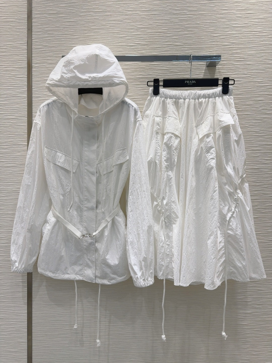 Prada 25 Jacket and Skirt White Polyester