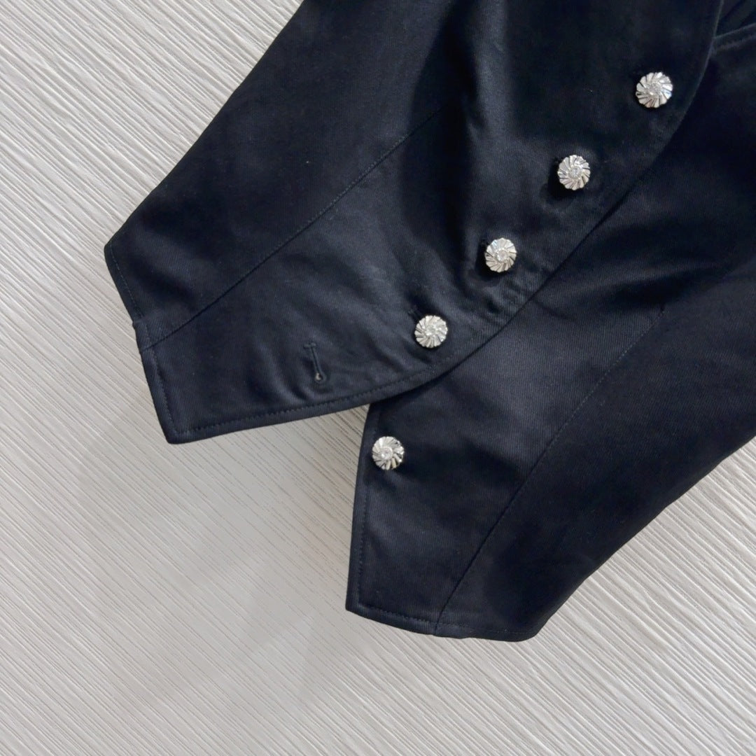 LV25 Vest Daisy Flower Youthful Black Cotton