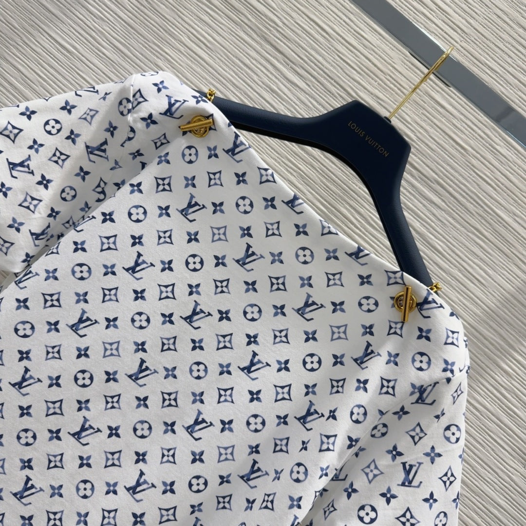 LV 25 Simple T-Shirt White Blue Cotton
