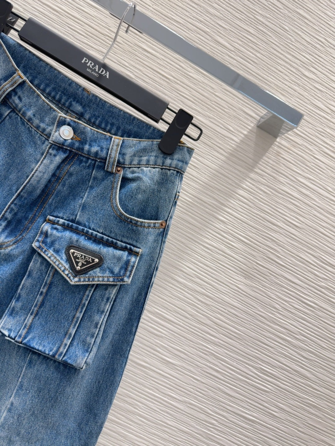 Prada 2025 Denim Cargo Pants Blue Cotton