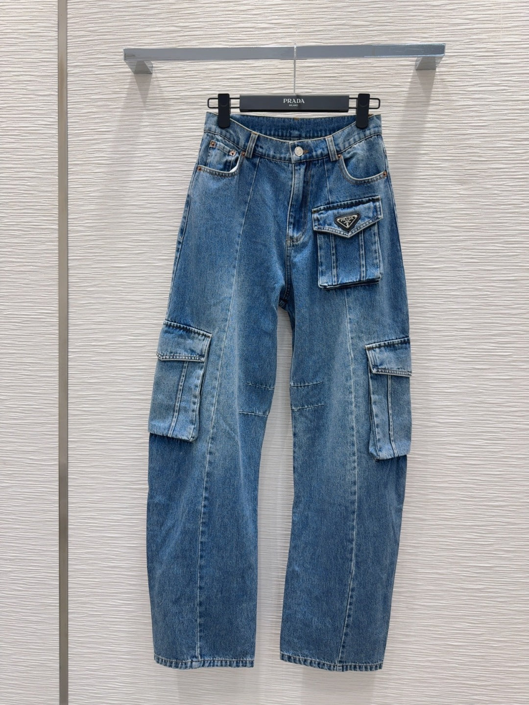 Prada 2025 Denim Cargo Pants Blue Cotton