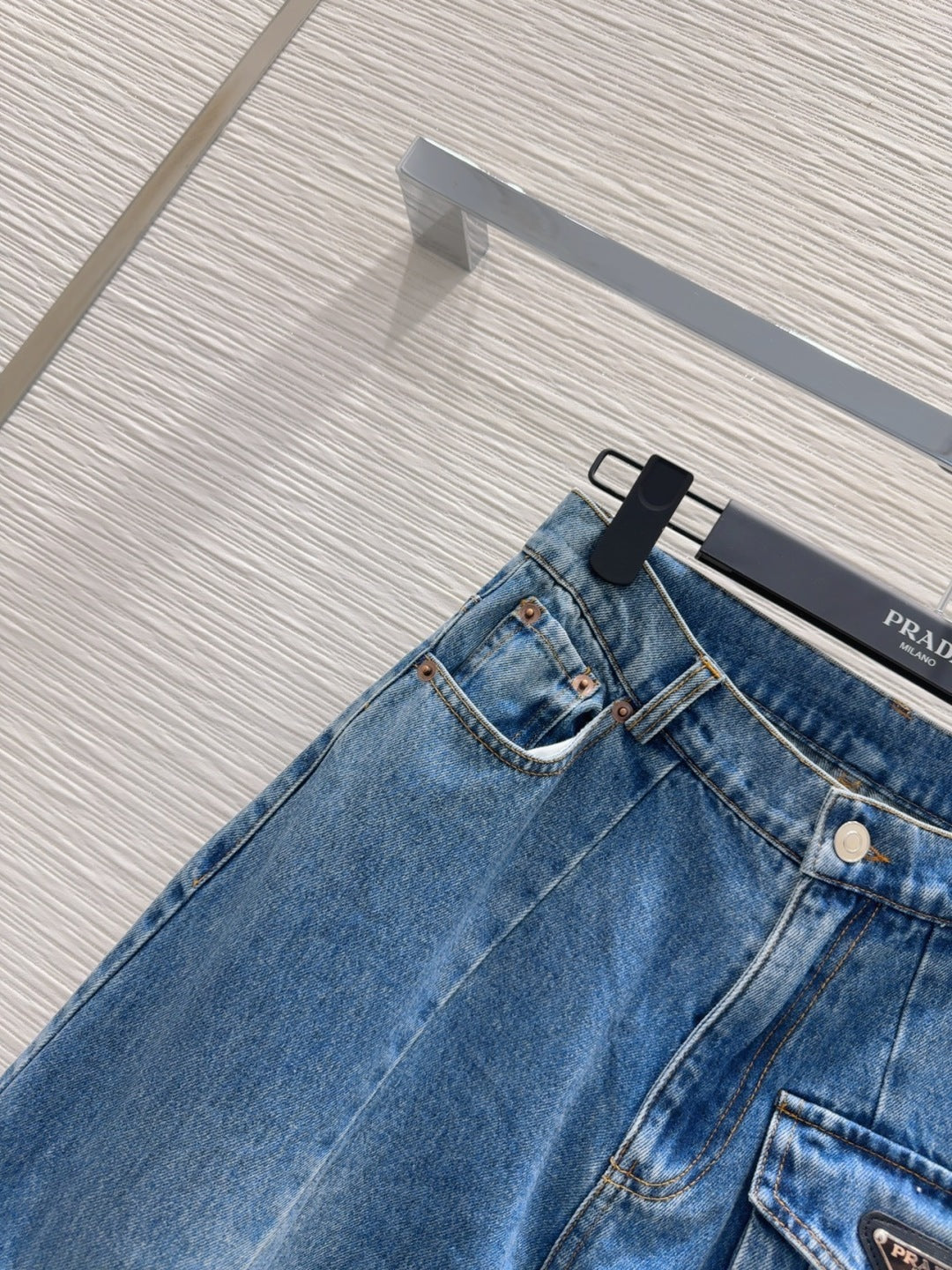 Prada 2025 Denim Cargo Pants Blue Cotton