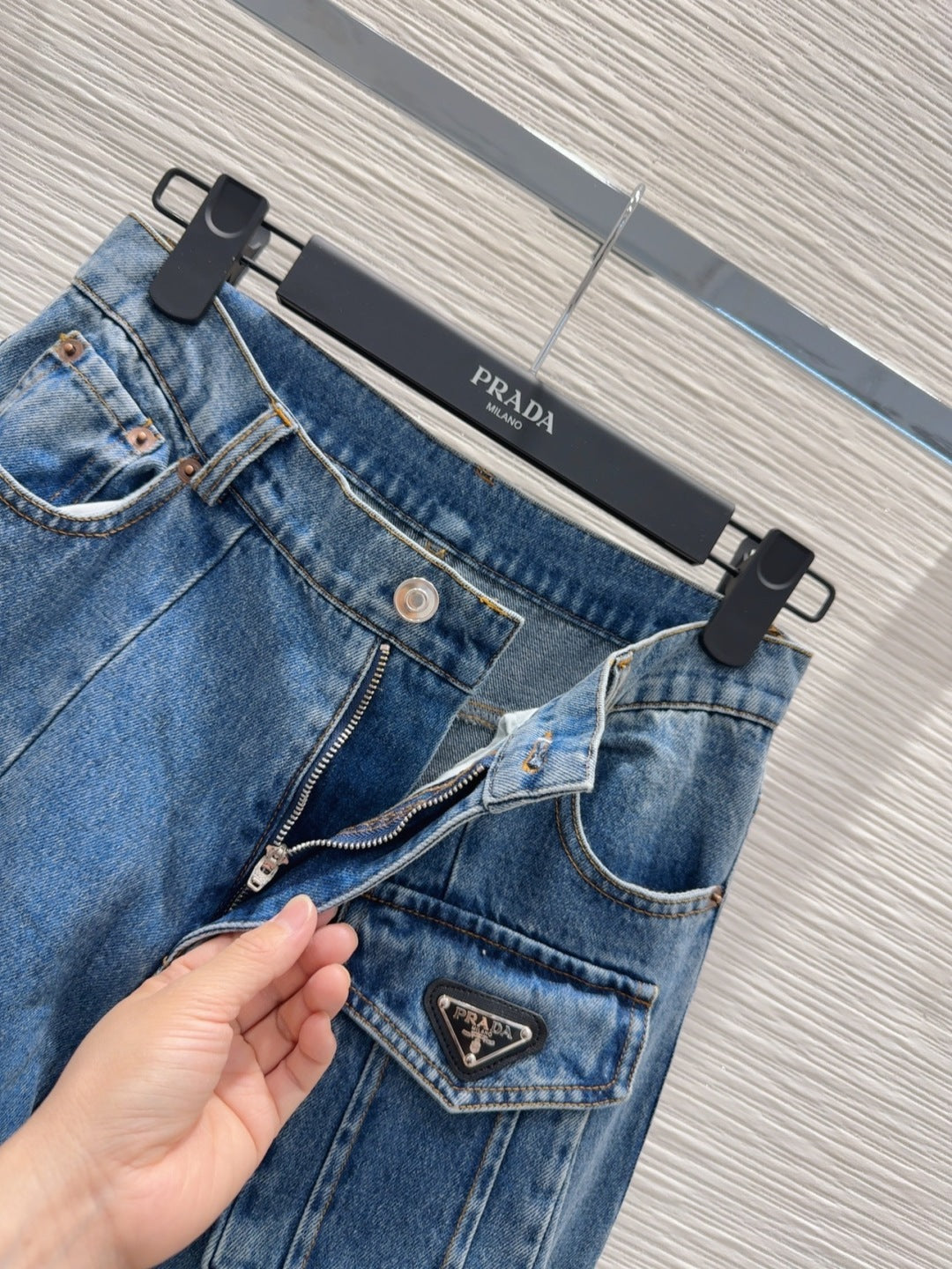 Prada 2025 Denim Cargo Pants Blue Cotton