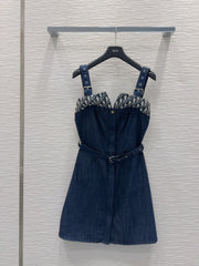 CD 25 Denim Suspender Dress Blue Cotton