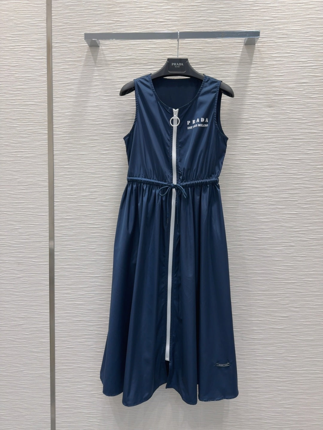 Prada 2025 Sleeveless Dress Navy Blue Polyester