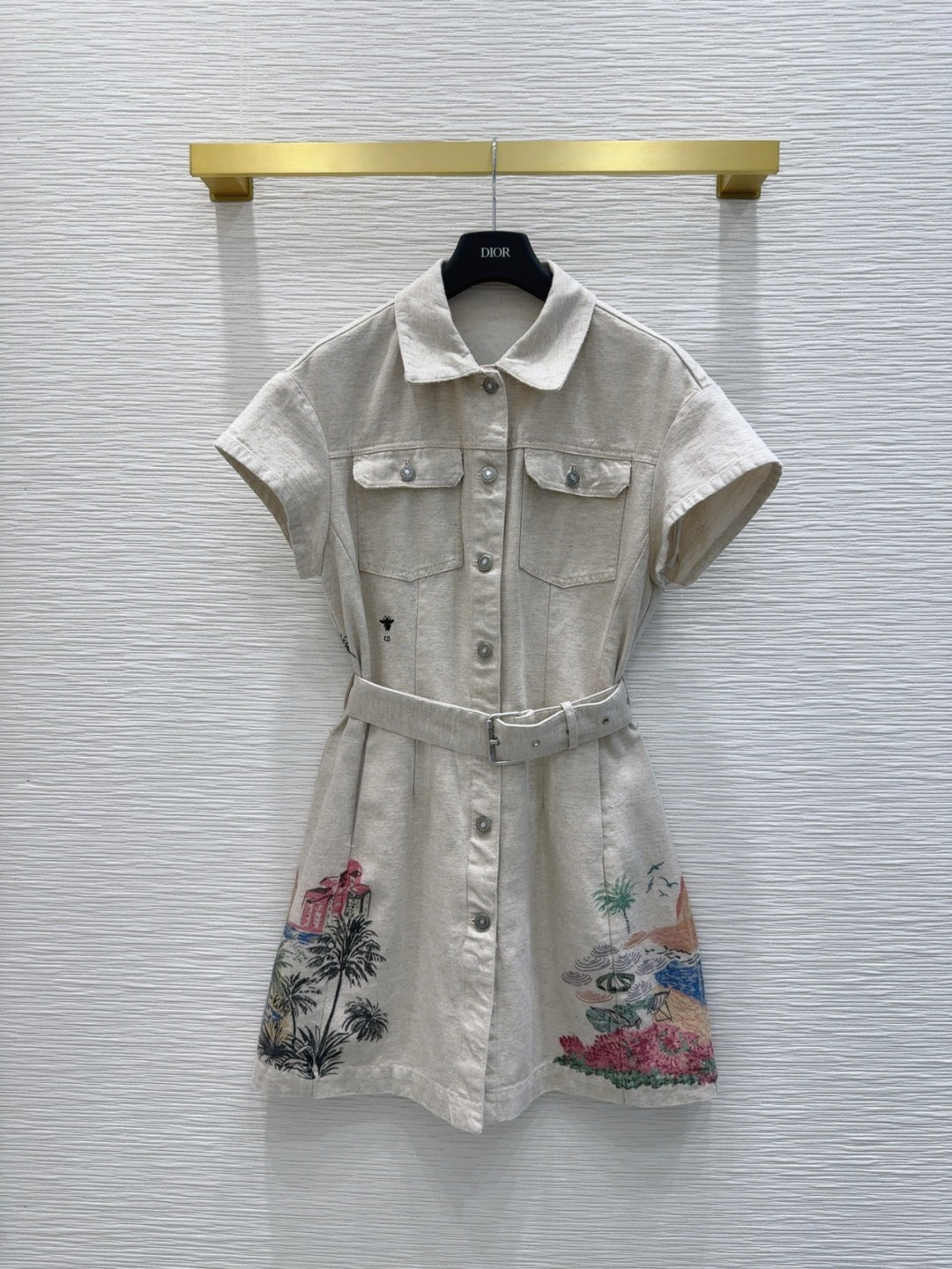 CD 2025 Shirt Dress Beige with Colorful Cotton