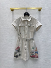 CD 2025 Shirt Dress Beige with Colorful Cotton