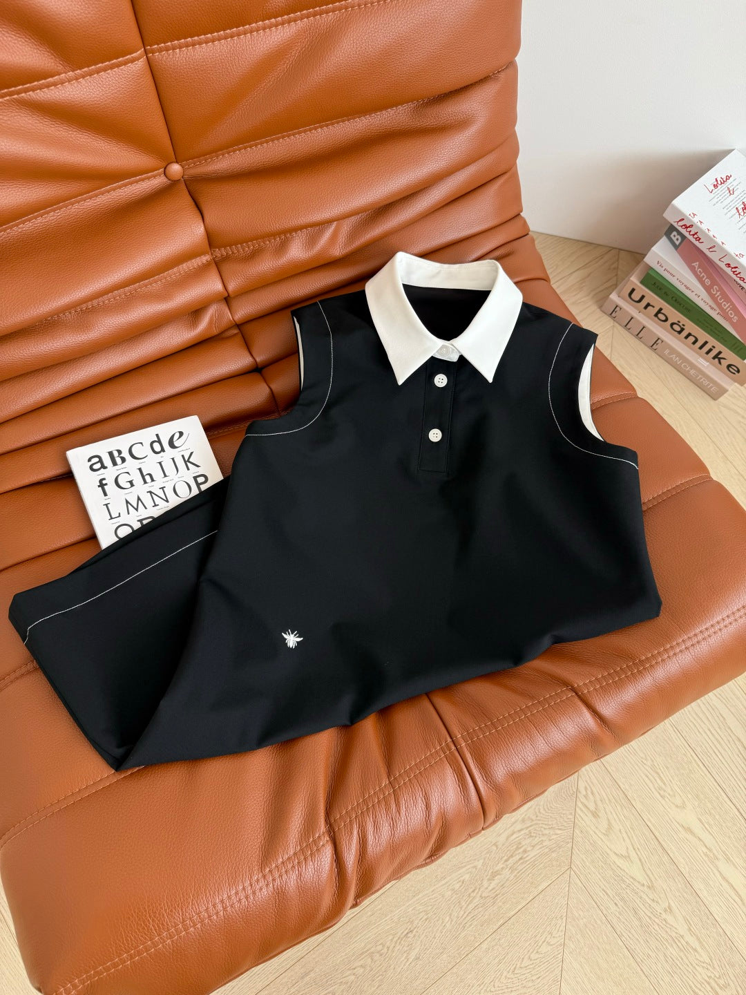 CD 25 Vest Dress Black mix White Cotton