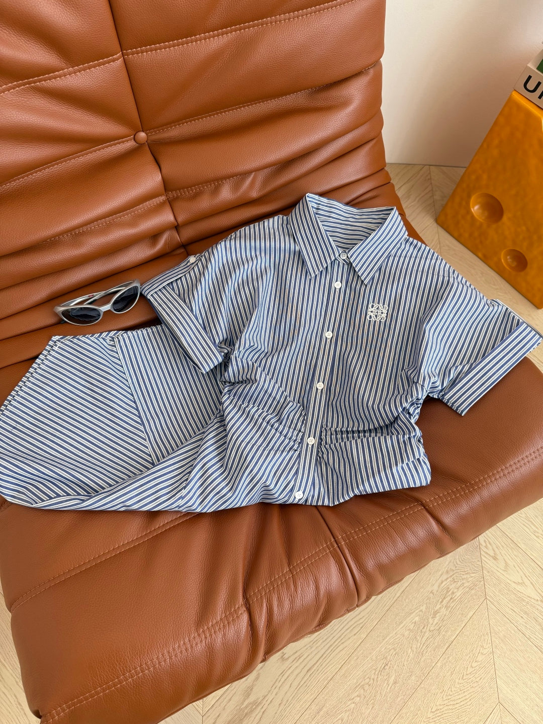 Loewe 25 Pleated Striped Dress Blue White Cotton