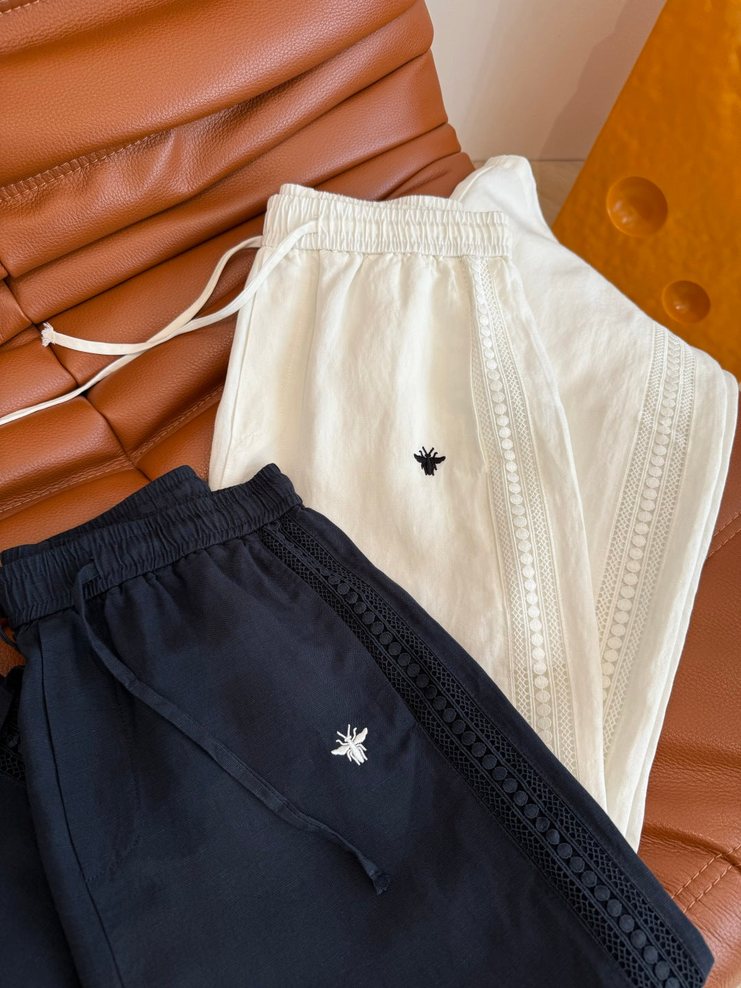 CD 25 Hollow Lace Pant Black and White Natural Fiber